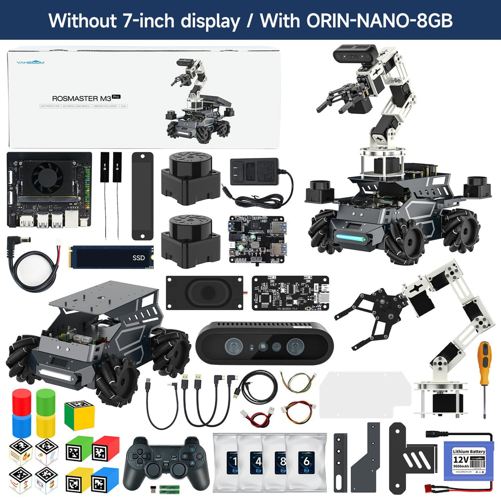 Yahboom ROS2 Robot Kit with Jetson Orin Nano 8GB Super Large AI Model with 6DOF Robotic Arm, 7-inch HD Display,AI Voice Interaction Module Provides AI Vision App Control