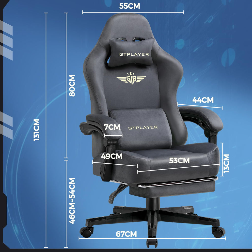 GTPLAYER Gaming Chair with Pocket Spring Cushion, Big and Tall Gamings Chairs 350LBS High Back Computer Chair with Footrest for Adults Lumbar Support Swivel Game Chair for Office,Leather Black-Massage