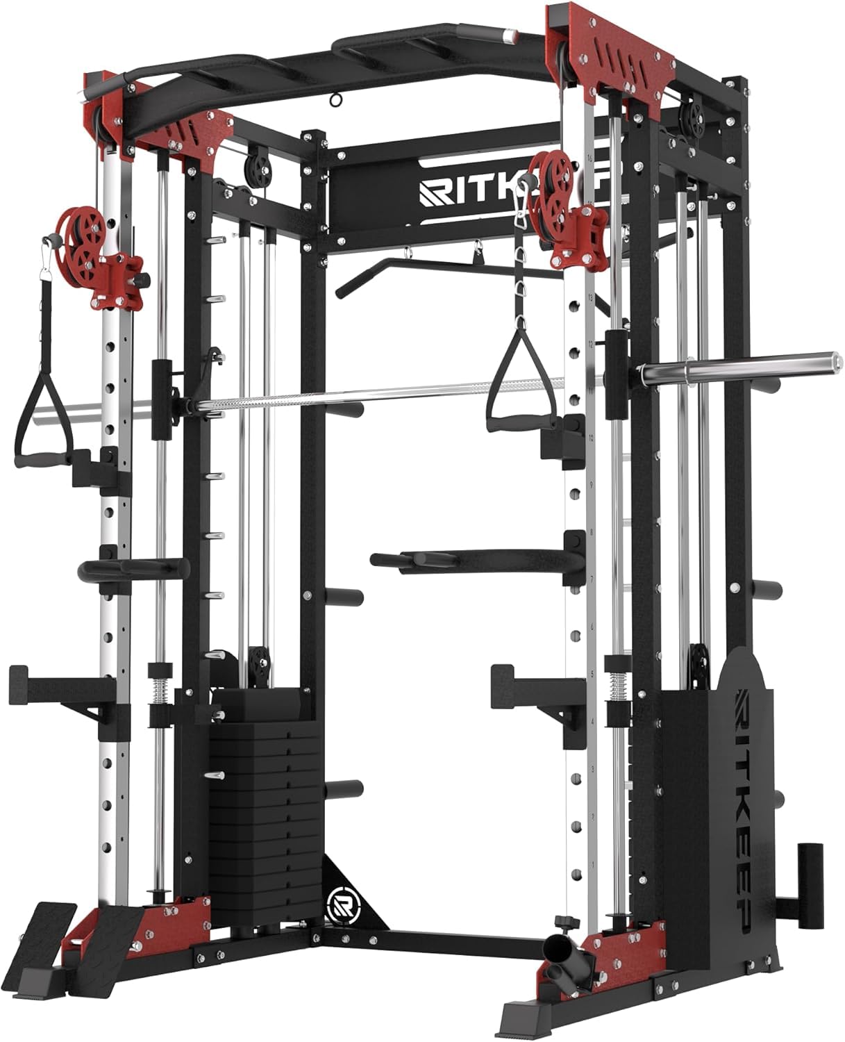 RitKeep PMAX-5600 Pro Heavy-Duty Smith Machine Squat Rack with 320 LB Weight Stacks, 6-in-1 Multi-Function Home Gym System, Dual Cable Crossover and 2000 LB Capacity for Full-Body Strength Training