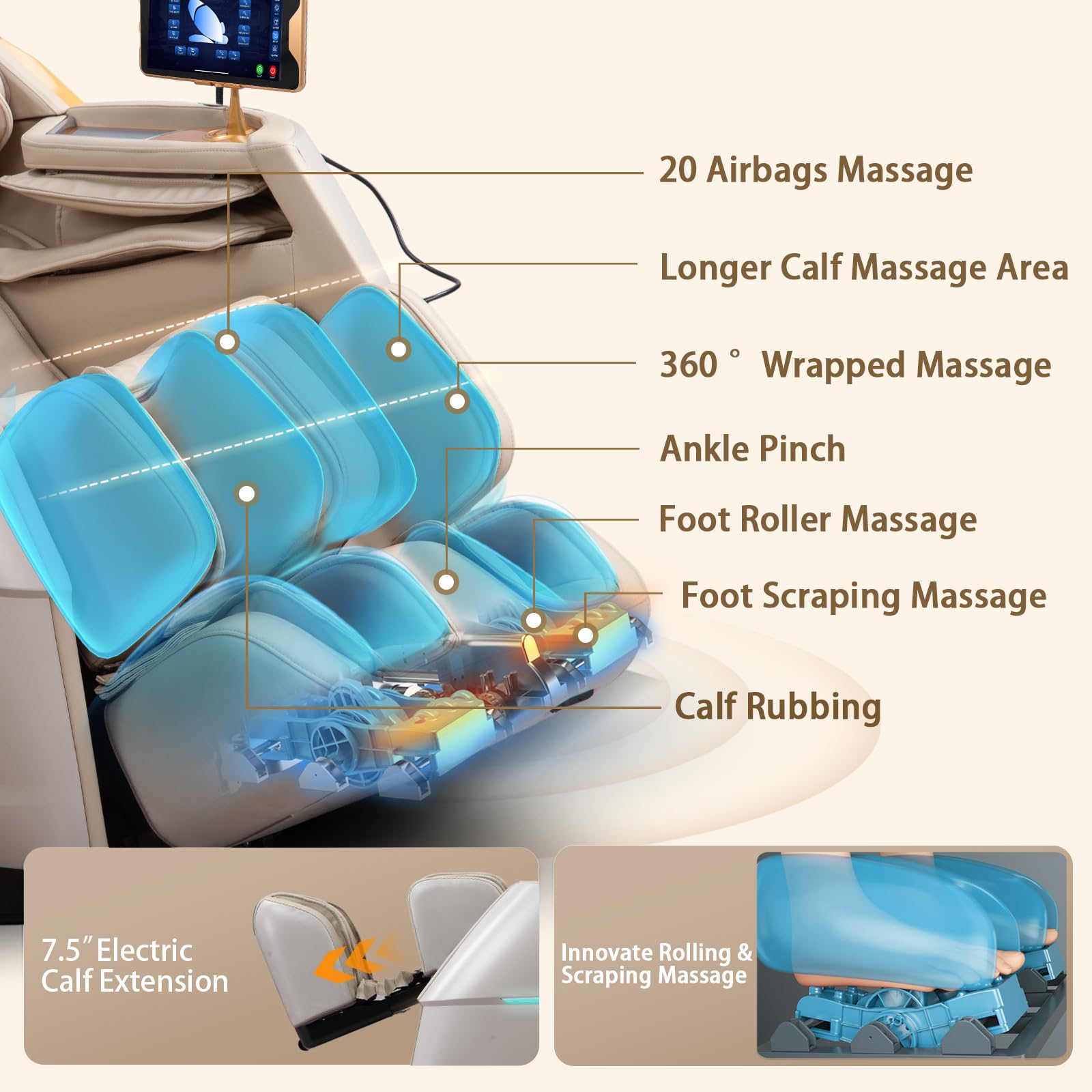 HealthRelife 4D Massage Chair Full Body Zero Gravity Recliner - 55“ SL-Track,20 Auto Modes,11 Massage Technique,40 Airbags Massage,with Yoga Stretch,APP Control,Negative Oxygen lons（Grey）