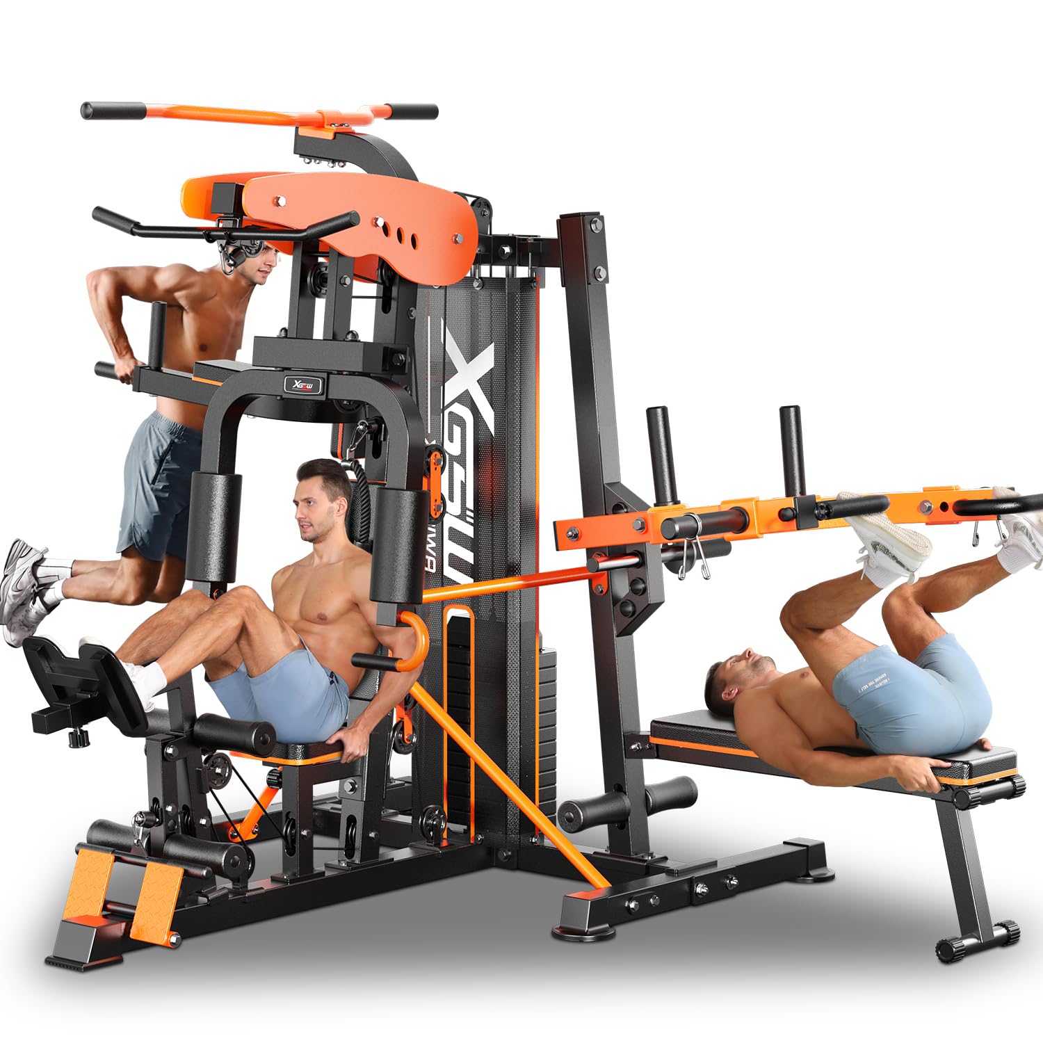 XGSW Multi-Function Home Gym Workout Station, Featuring a Pulley System, arm Trainer, and Leg Trainer for Full-Body Workouts.