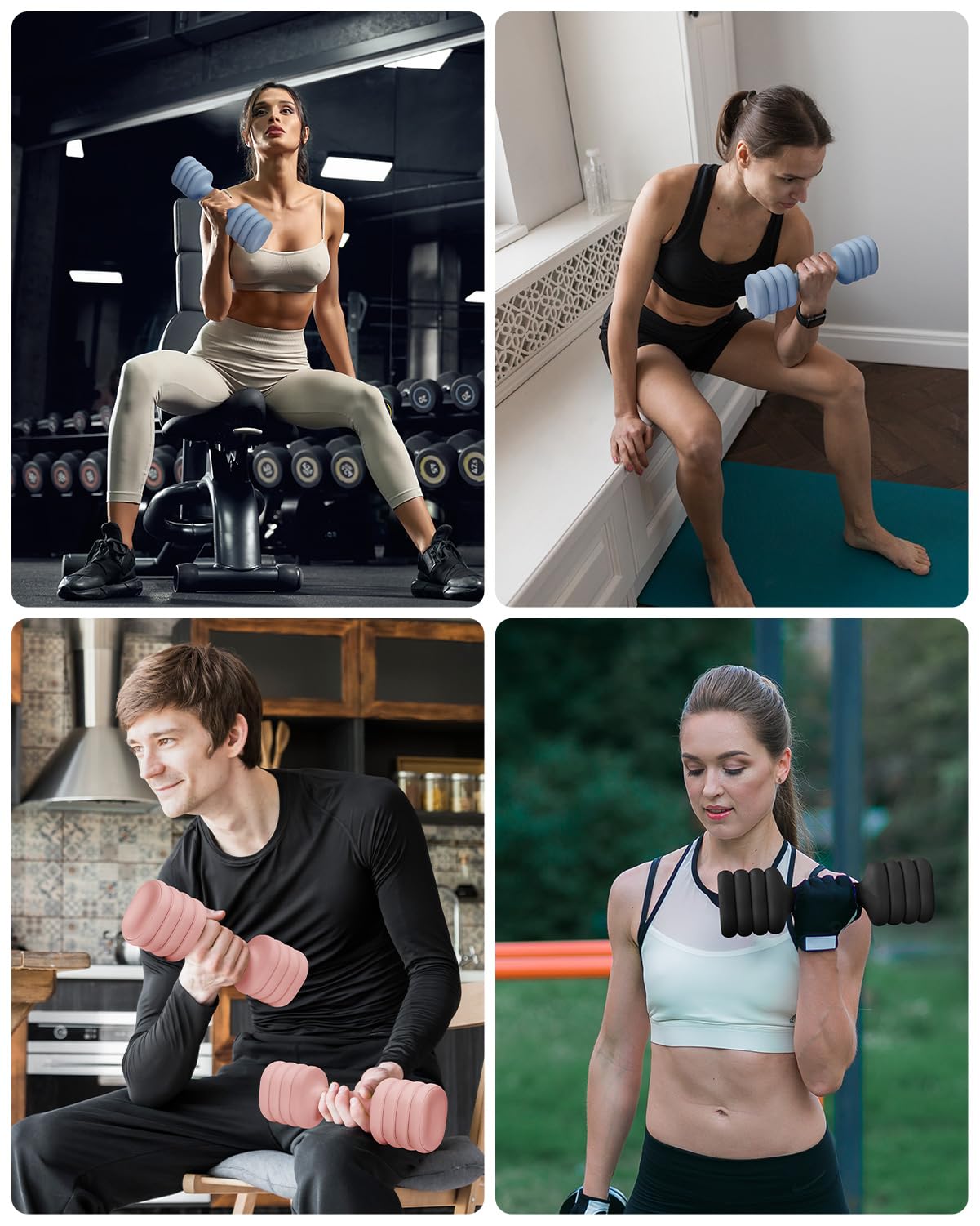 YOTTOY Adjustable Dumbbell Set of 2, 4-in-1 Hand Weights for Women at Home, Compact Free Weights Dumbbells Set with Soft Grip and Base, 2-5 lbs Each for Home Gym