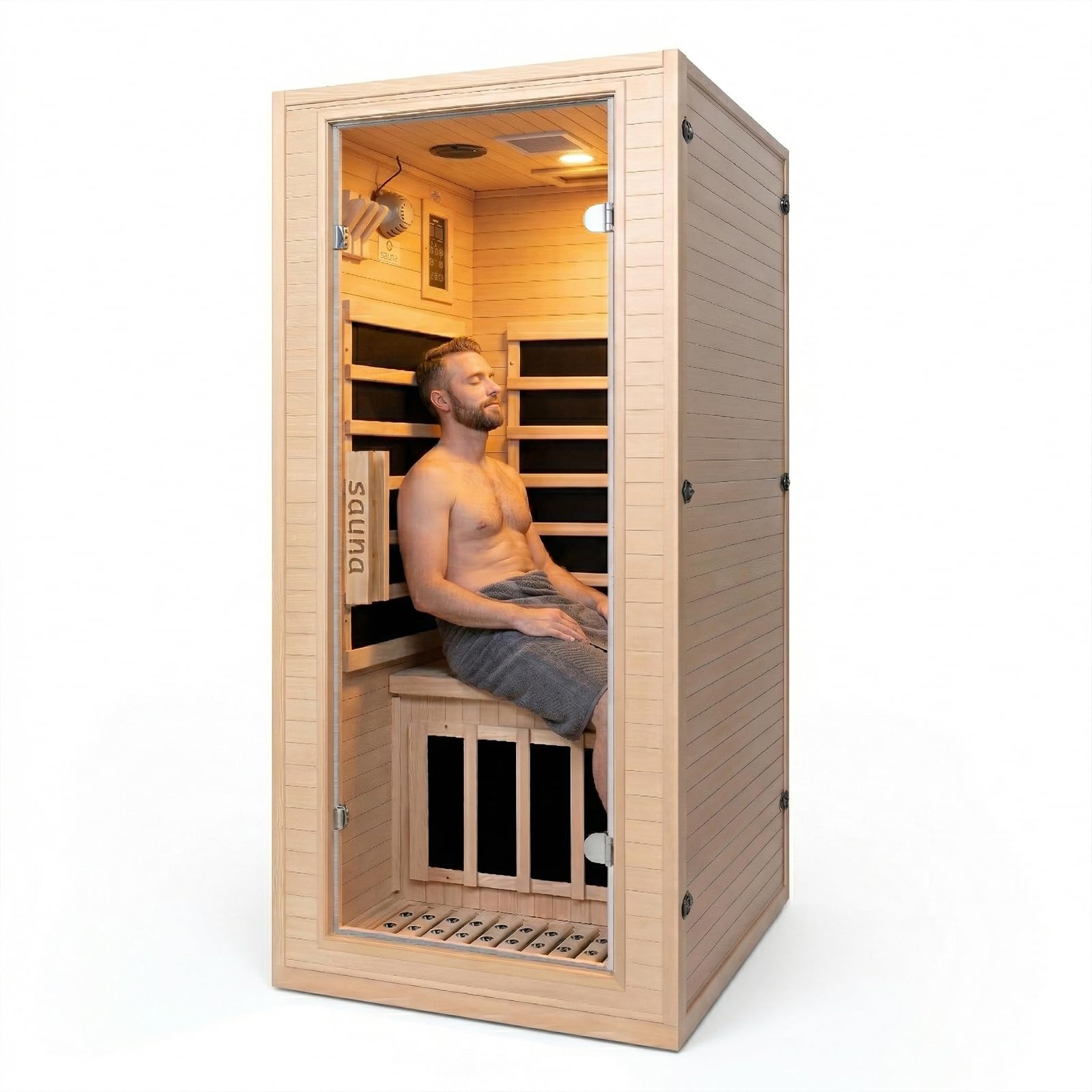 1350W Far Infrared Home Sauna, Energy-Efficient Fast-Heating Indoor Sauna Room with Bluetooth & 7-Color Therapy, Canadian Hemlock Wood, Modular Design - Ideal for Home Gym, Family Relaxation