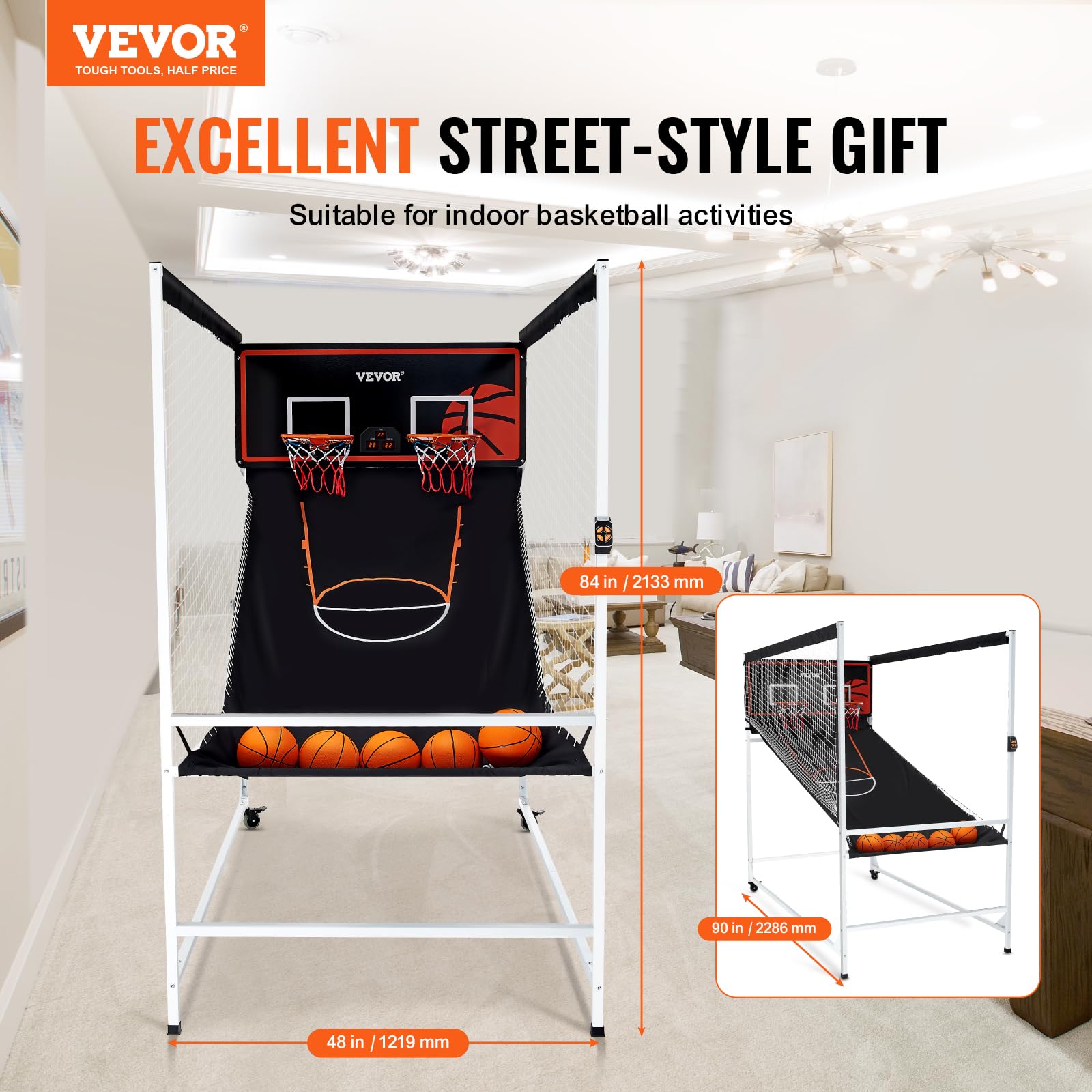 VEVOR Basketball Arcade Game Indoor, 2 Player Indoor Basketball Game, Home Dual Sport with 8 Game Modes, Electronic Scoreboard, and Inflation Pump,Adults