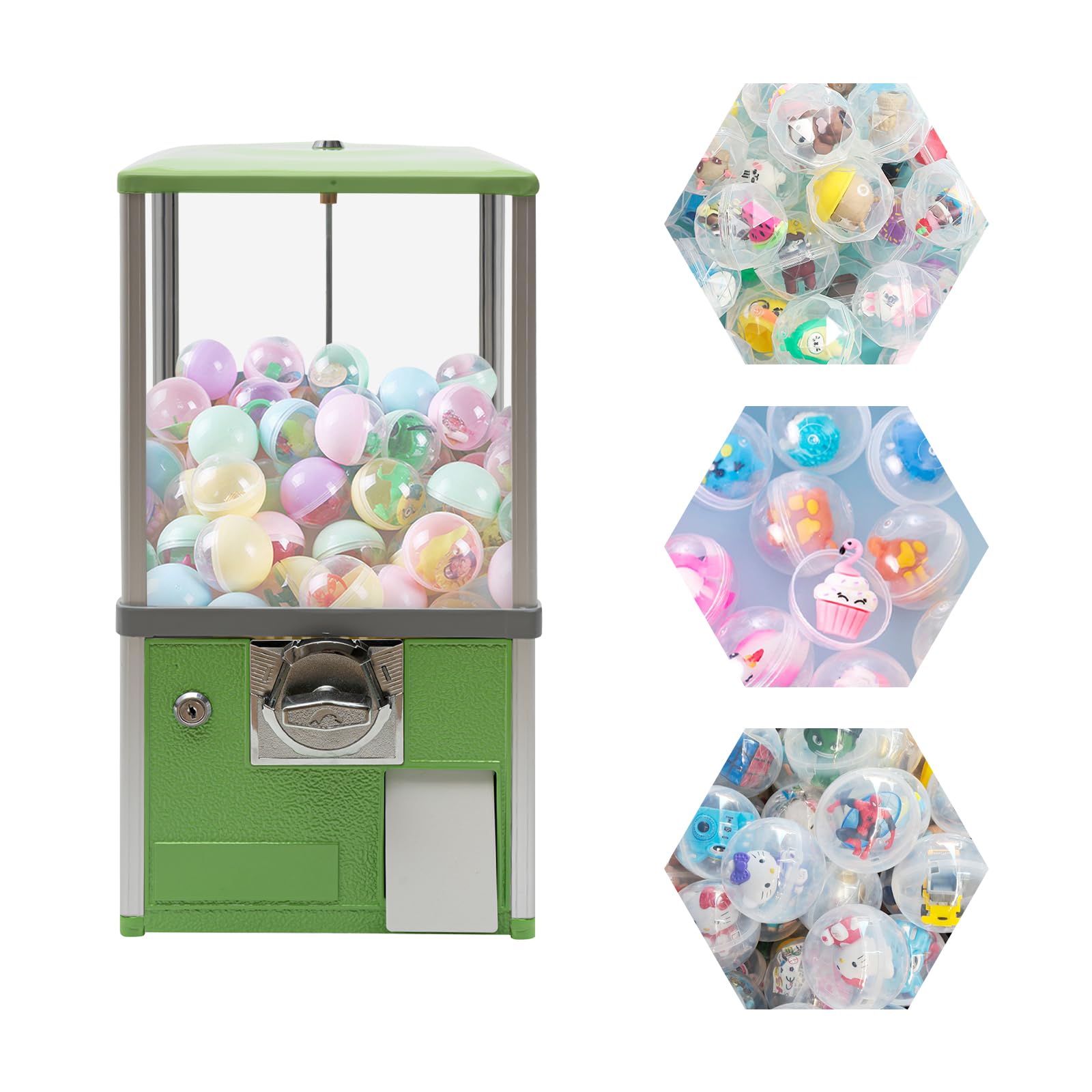 25 Cents Coin Operated Vending Machine, 1.77-1.97 Inch Spherical Capsule Candy Dispenser Store Bulk Vending Machine for Game Stores, Retail Stores, Gumball Bank (Yellow)