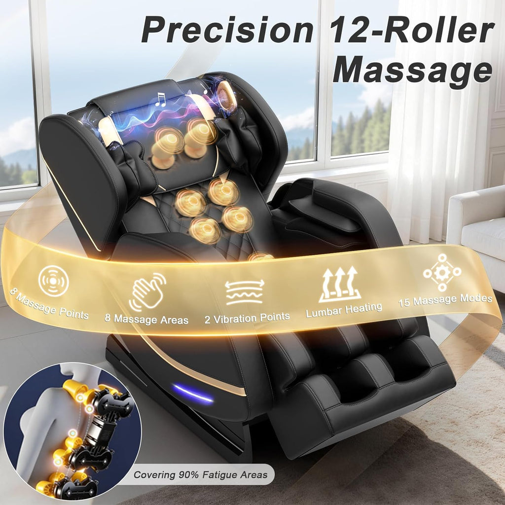 Megashock SL Track 2026 Massage Chair Full Body, Zero Gravity Massage Chair with Back Heat, 12 Fixed Rollers, Foot Massage, Airbag Massage and Bluetooth Speaker for Home and Office