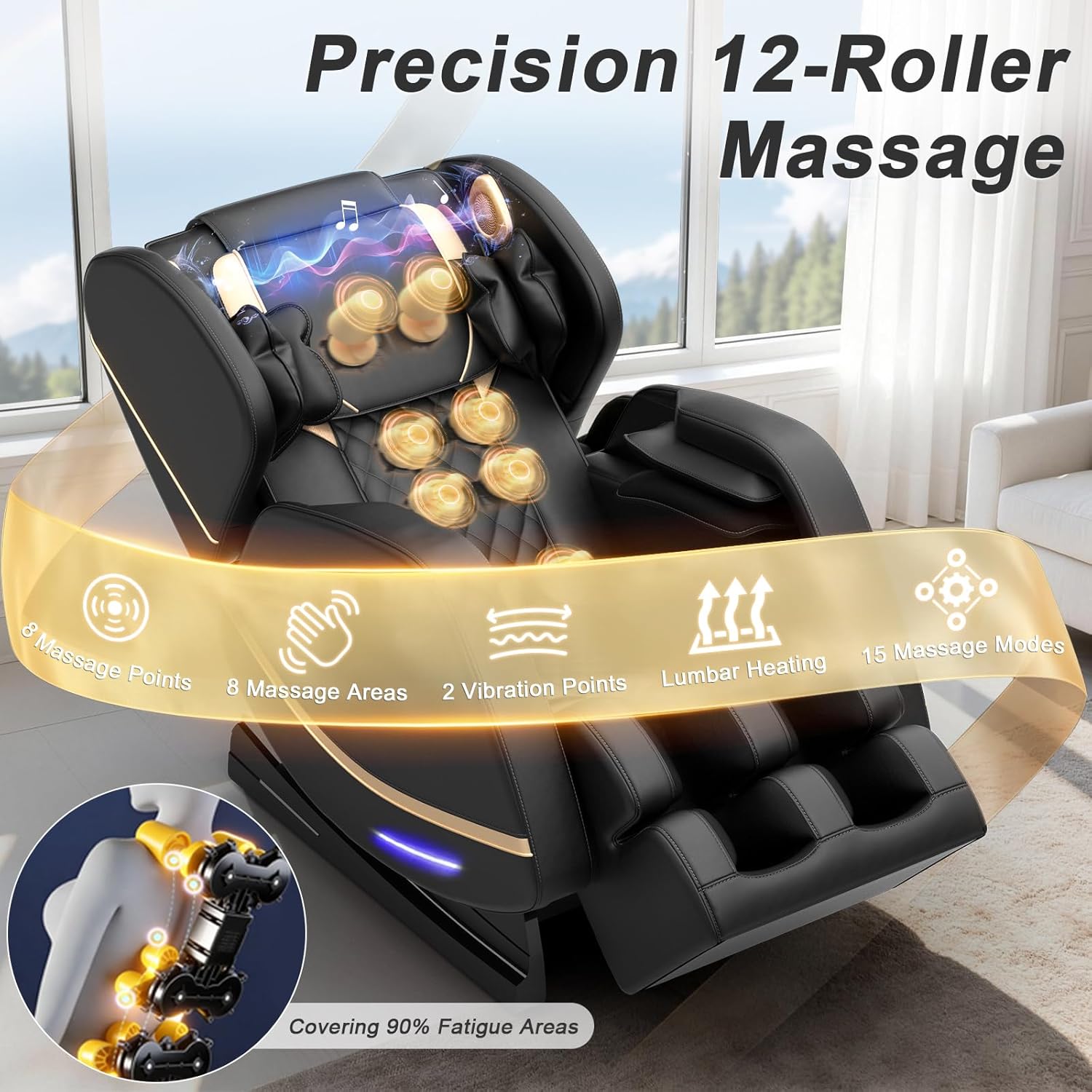 Megashock SL Track 2026 Massage Chair Full Body, Zero Gravity Massage Chair with Back Heat, 12 Fixed Rollers, Foot Massage, Airbag Massage and Bluetooth Speaker for Home and Office