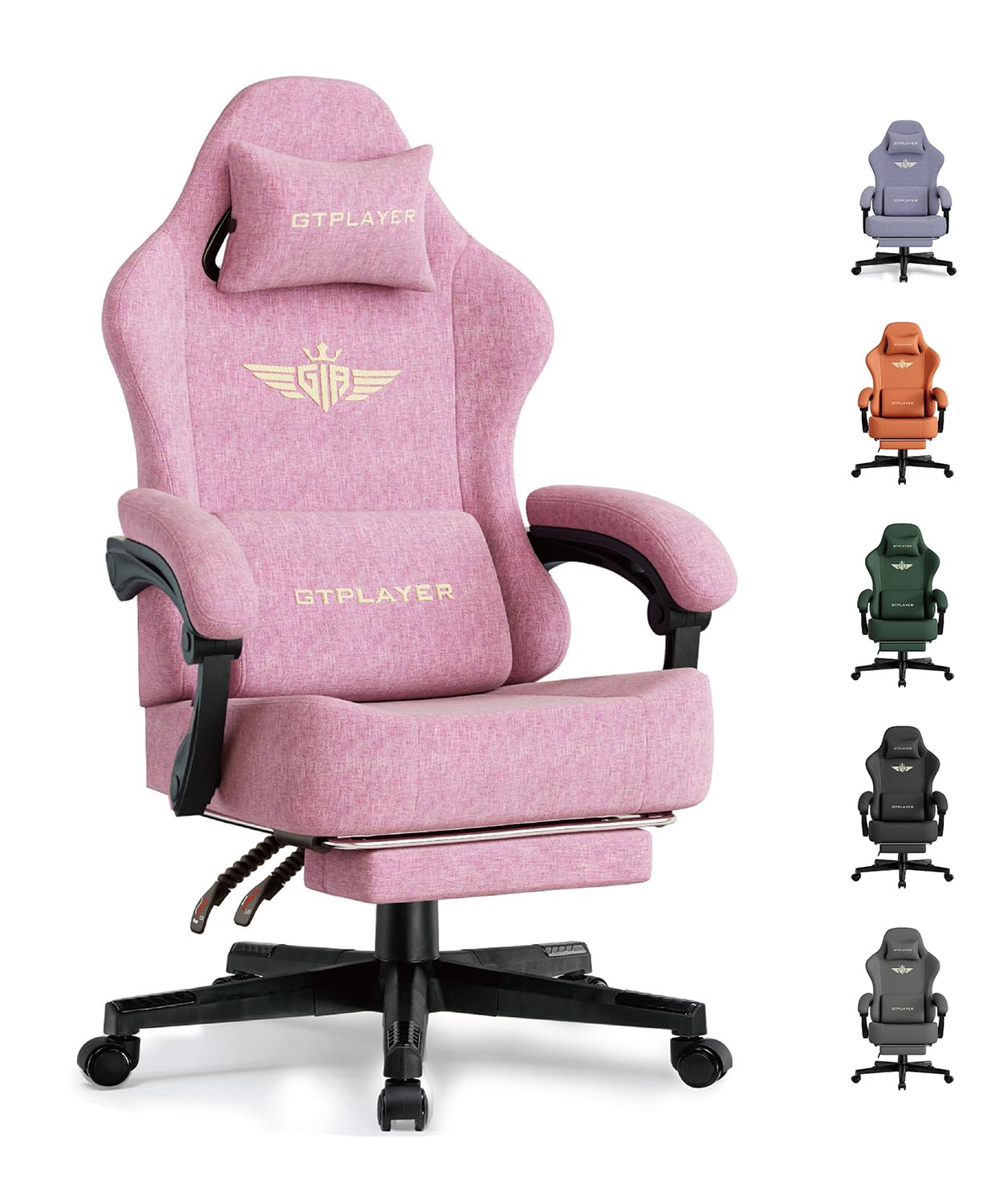 GTPLAYER Gaming Chair with Pocket Spring Cushion, Big and Tall Gamings Chairs 350LBS High Back Computer Chair with Footrest for Adults Lumbar Support Swivel Game Chair for Office,Leather Black-Massage