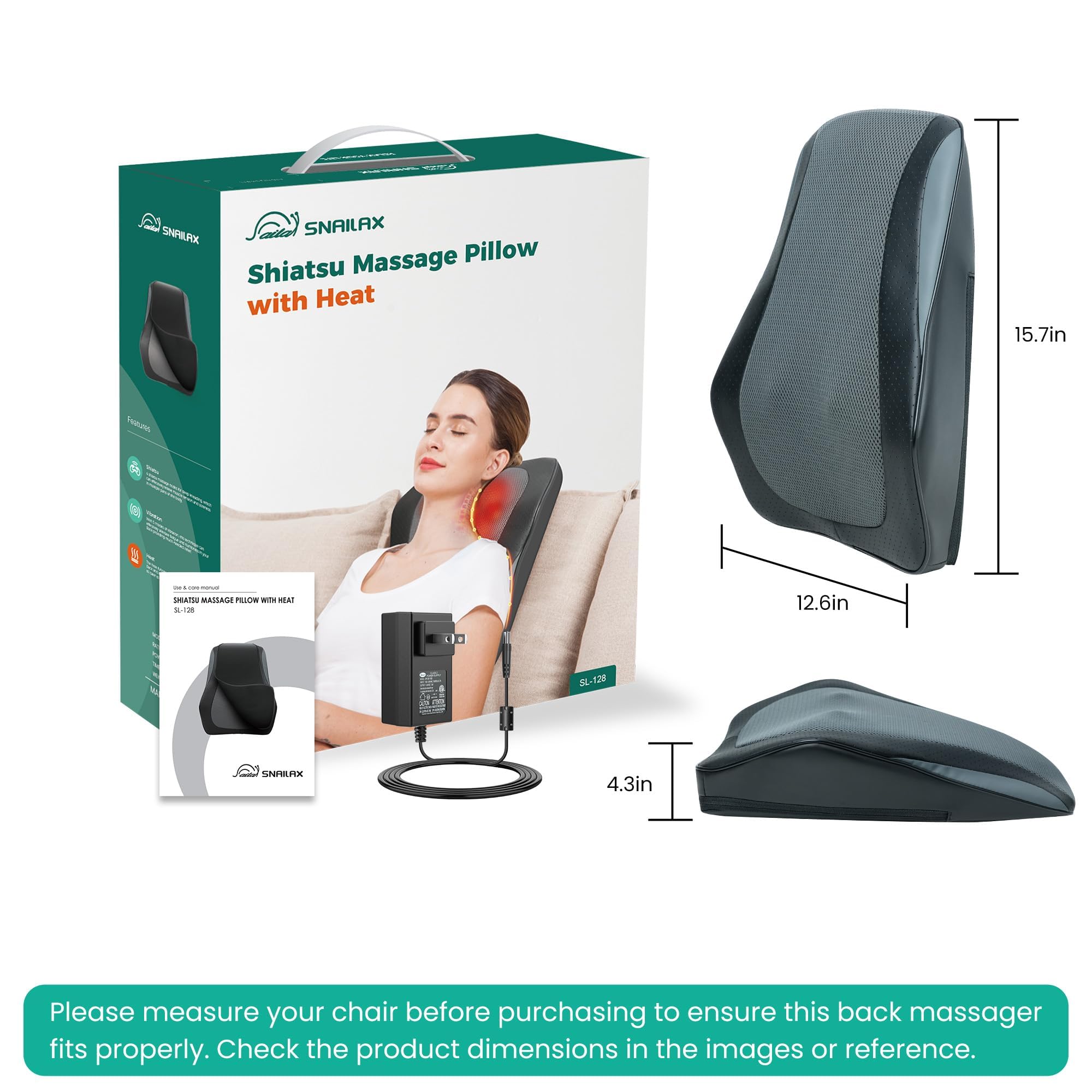 Snailax Shiatsu Back Massager for Back Pain Deep Tissue, Lower Back Neck Massager with Heat, 3D Kneading Back Massager for Chair, Massage Pillow as Gifts for Mom, Dad, Women
