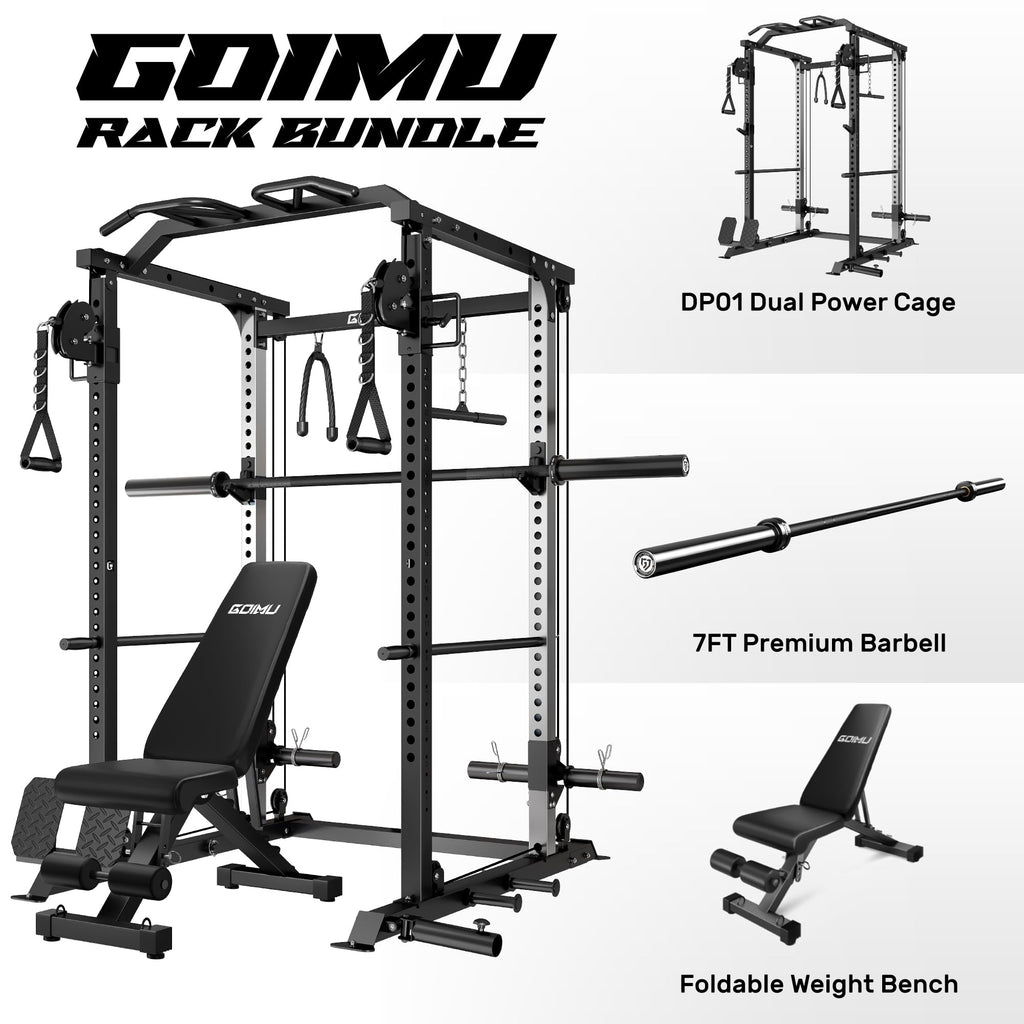 DP01 Power Cage, 2000LBS Squat Rack with with Cable Crossover and Dual Independent Pulley System, Full Cage for Full Body Training, Power Rack with More Training Attachments for Home Gym