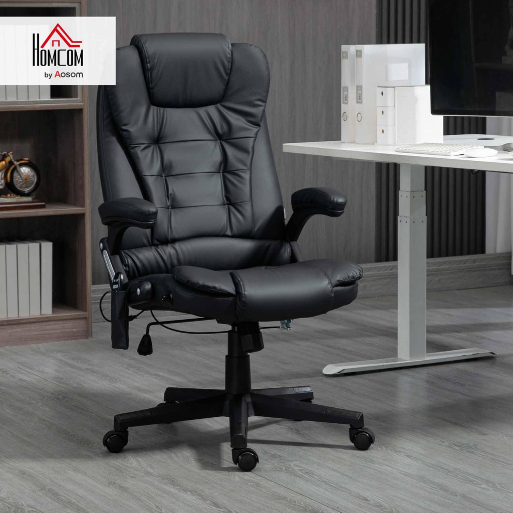 HOMCOM High Back Vibration Massage Office Chair with 6 Vibration Points, Heated Reclining PU Leather Computer Chair with Armrest and Remote, Brown