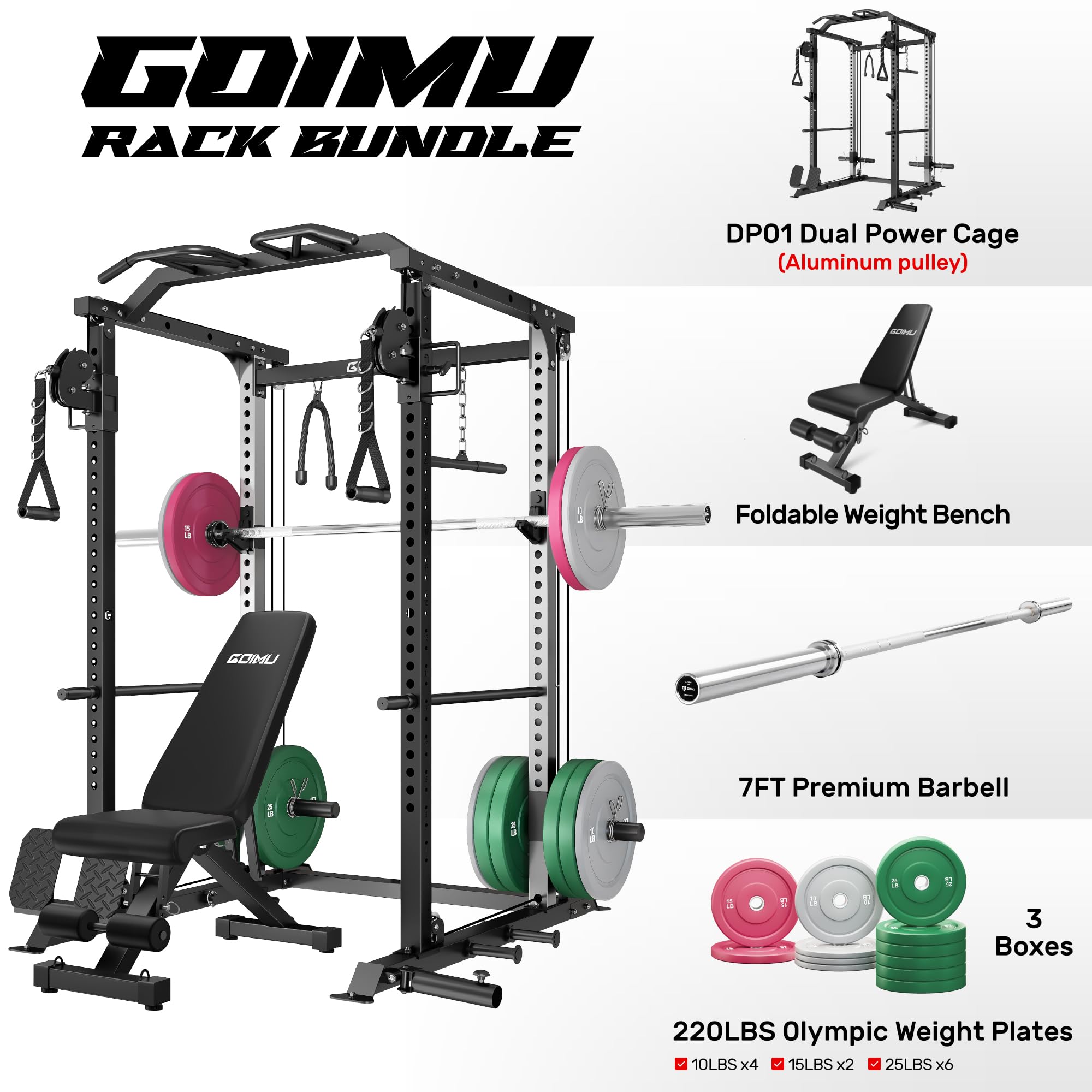 DP01 Power Cage, 2000LBS Squat Rack with with Cable Crossover and Dual Independent Pulley System, Full Cage for Full Body Training, Power Rack with More Training Attachments for Home Gym