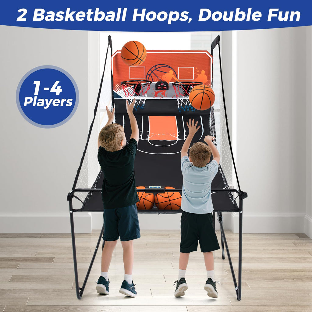 Giantex Foldable Basketball Arcade Game, 8 Game Options, Electronic Double Shot 2 Player w/ 4 Balls and LED Scoring System, Indoor Basketball Game for Kids, Adults