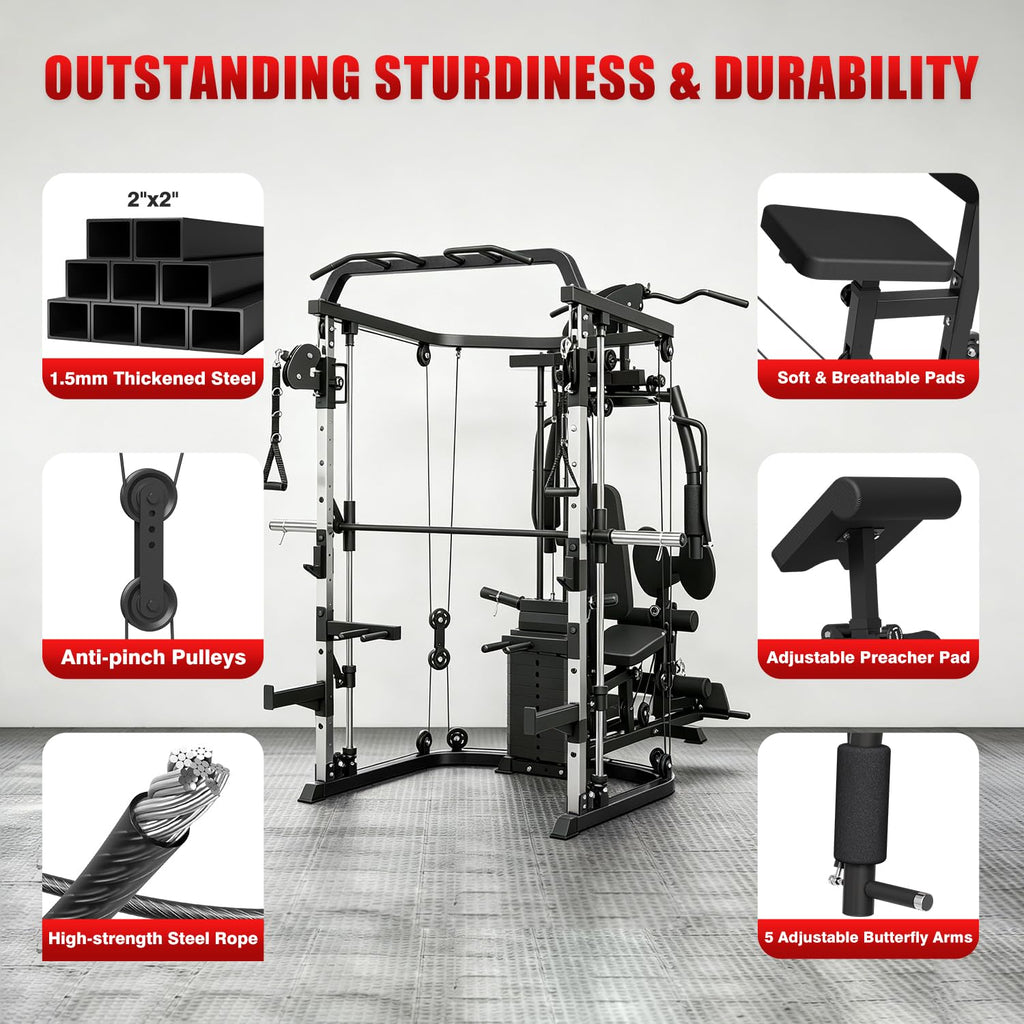 SPART All-in-One Home Gym Workout Station,Smithe Machine Home Gym Power Cage,Professional Functional Trainer for Couples & Family Strength Training,Leg Press, LAT Station for Full Body Training