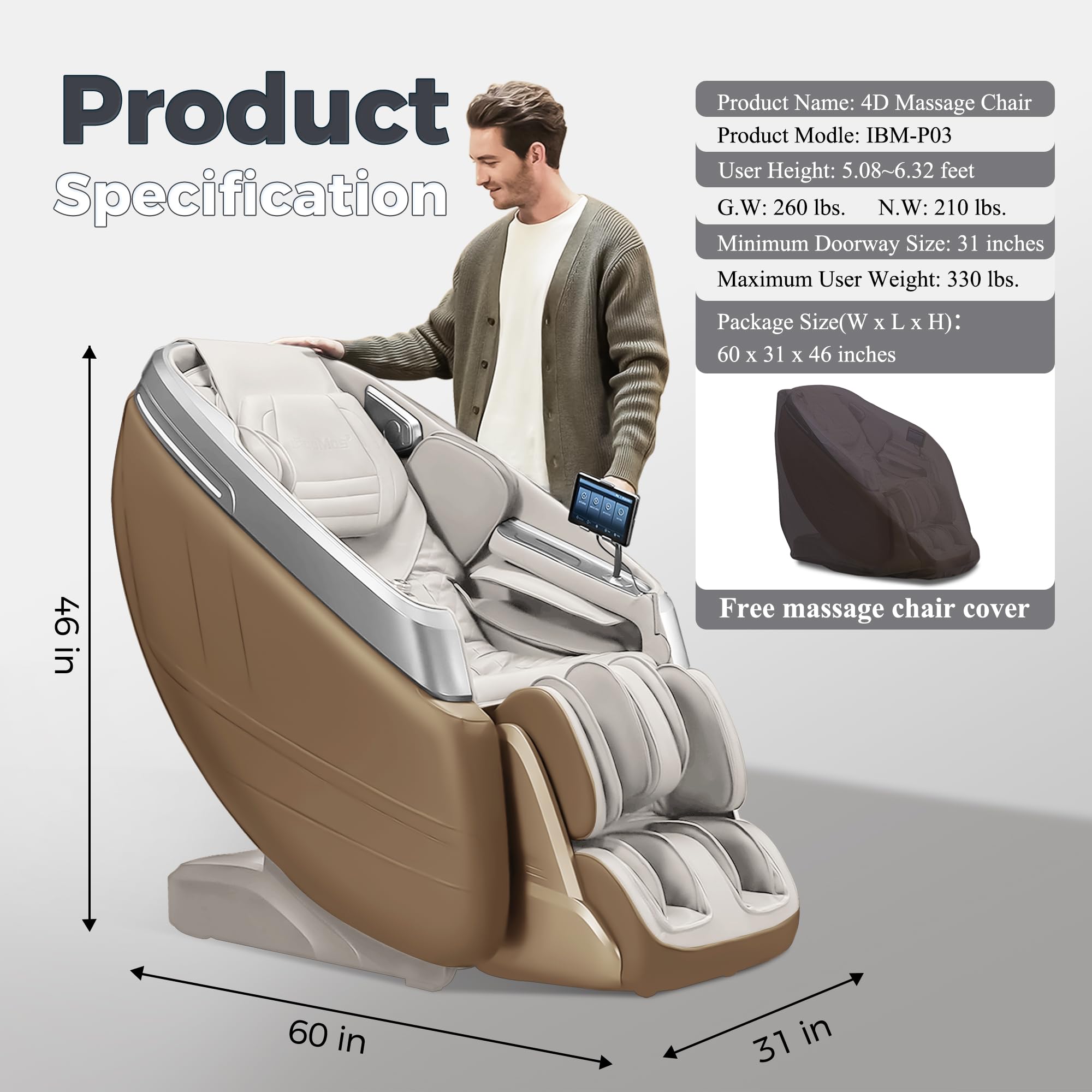 iBooMas True 4D Massage Chair, Deep Tissue Full Body Massage Chair with Adjustable 4D Pressure, AI Body Scan, 55" SL Track, Zero Gravity Recliner, Powered Leg Extension, 3-Level Heat, Black