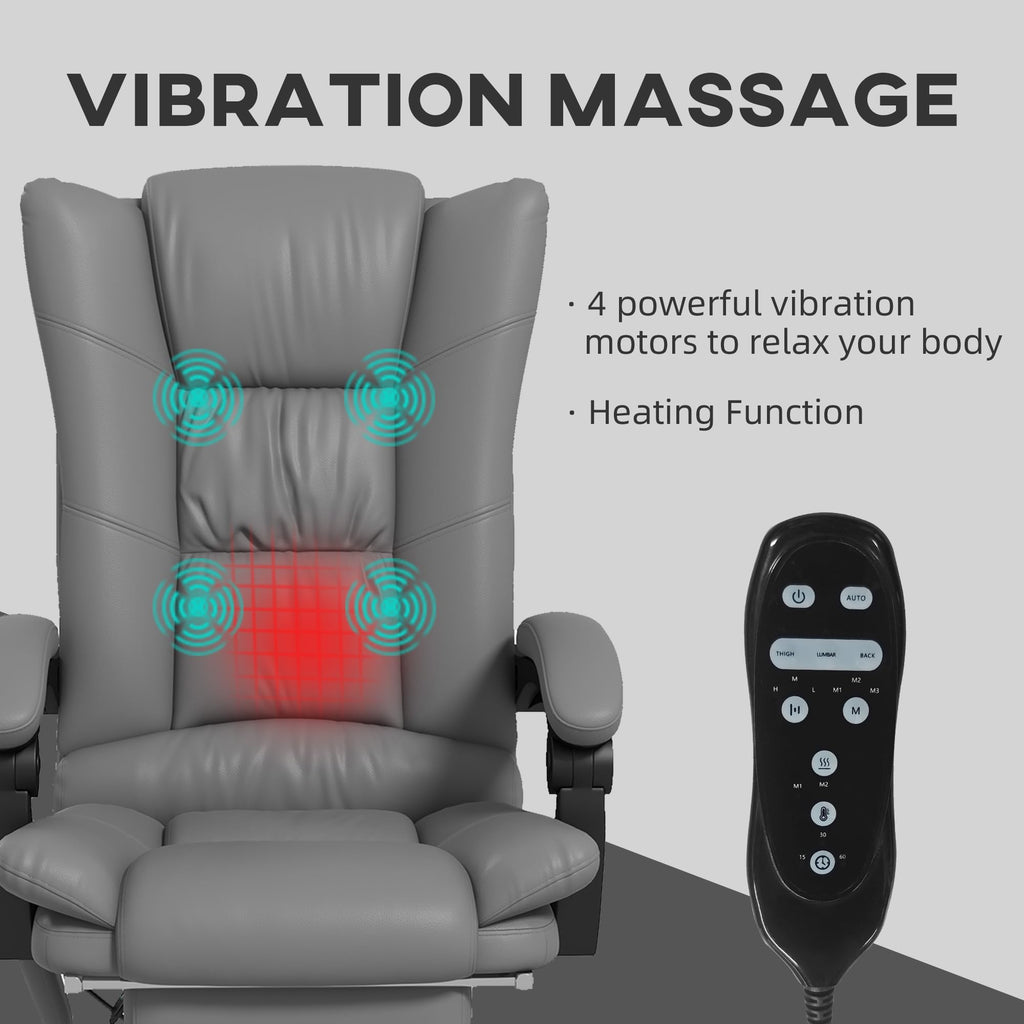 Vinsetto Executive Massage Office Chair with 4 Vibration and Heat, 3 Modes, PU Leather Swivel Chair with Adjustable Height, Reclining Back, and Footrest, Light Brown