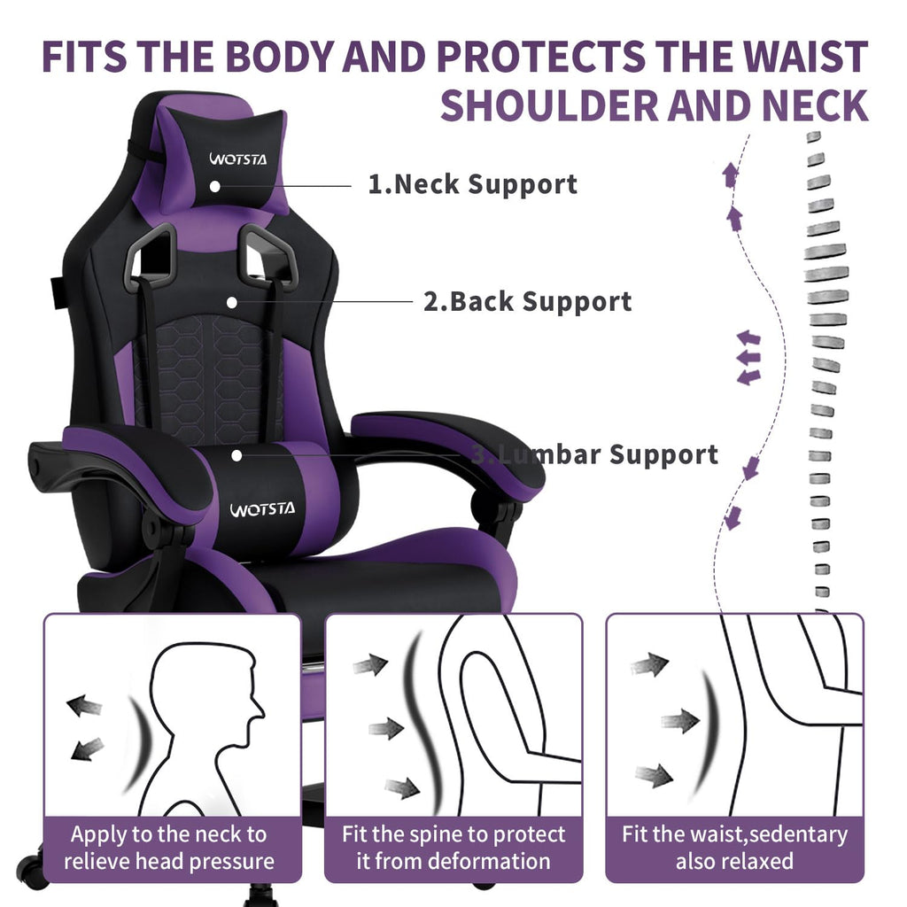 Gaming Chair with Massage,Ergonomic PC Gaming Chair with Footrest Comfortable Headrest and Lumbar Support, High Back, 300LBS (Grey)