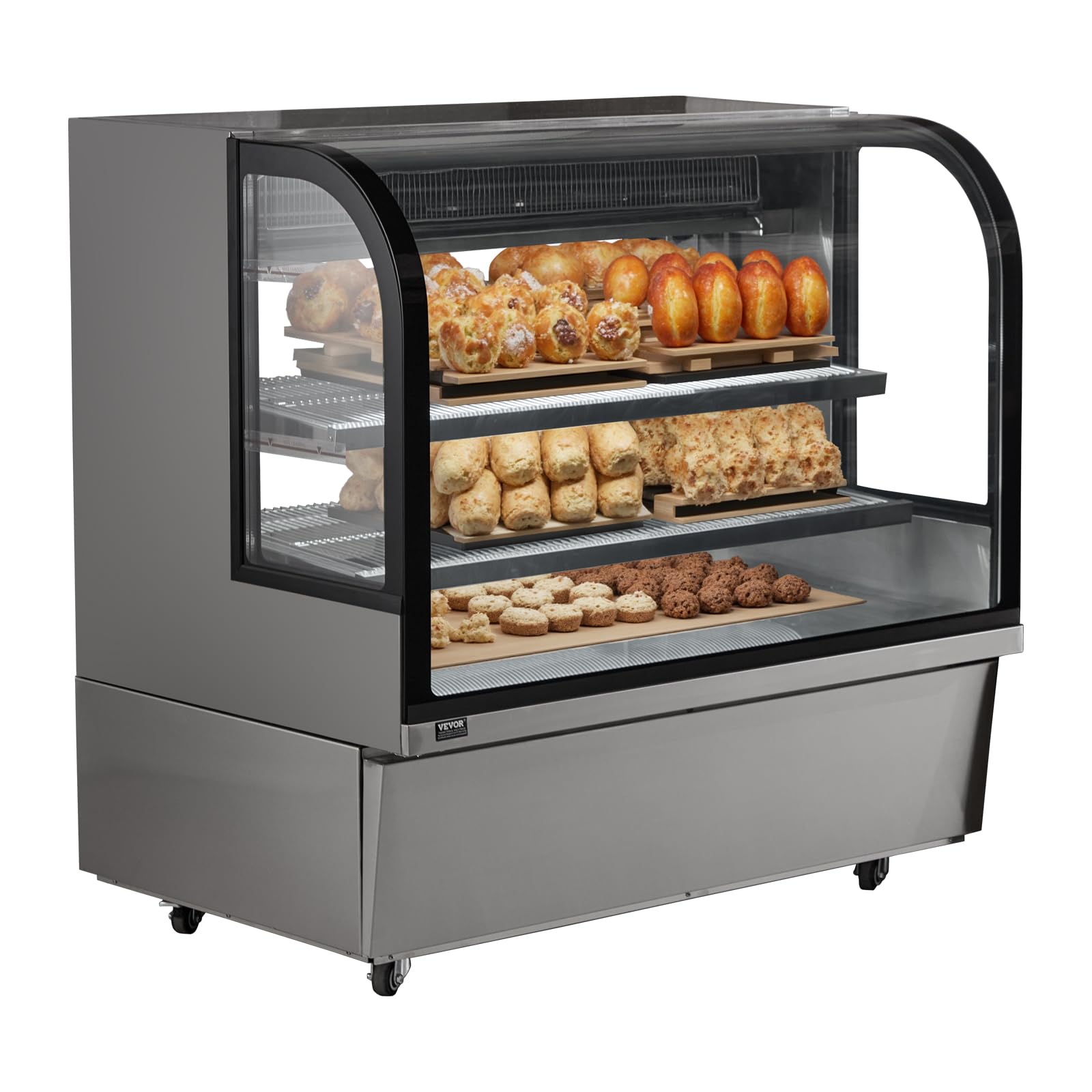 VEVOR Refrigerated Display Case, 3.5 Cu.Ft./100L, 2-Tier, Countertop Pastry Display Case Commercial Display Refrigerator with LED Lighting, TURBO Cooling, Frost-Free Air-Cooling, Rear Sliding Door