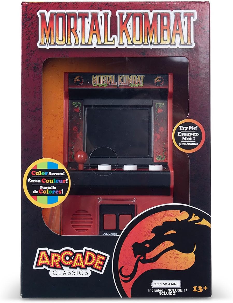 Basic Fun Arcade Classics Mini Mortal Kombat – Retro Handheld Game with Joystick, Screen & Sound – For Fans & Collectors