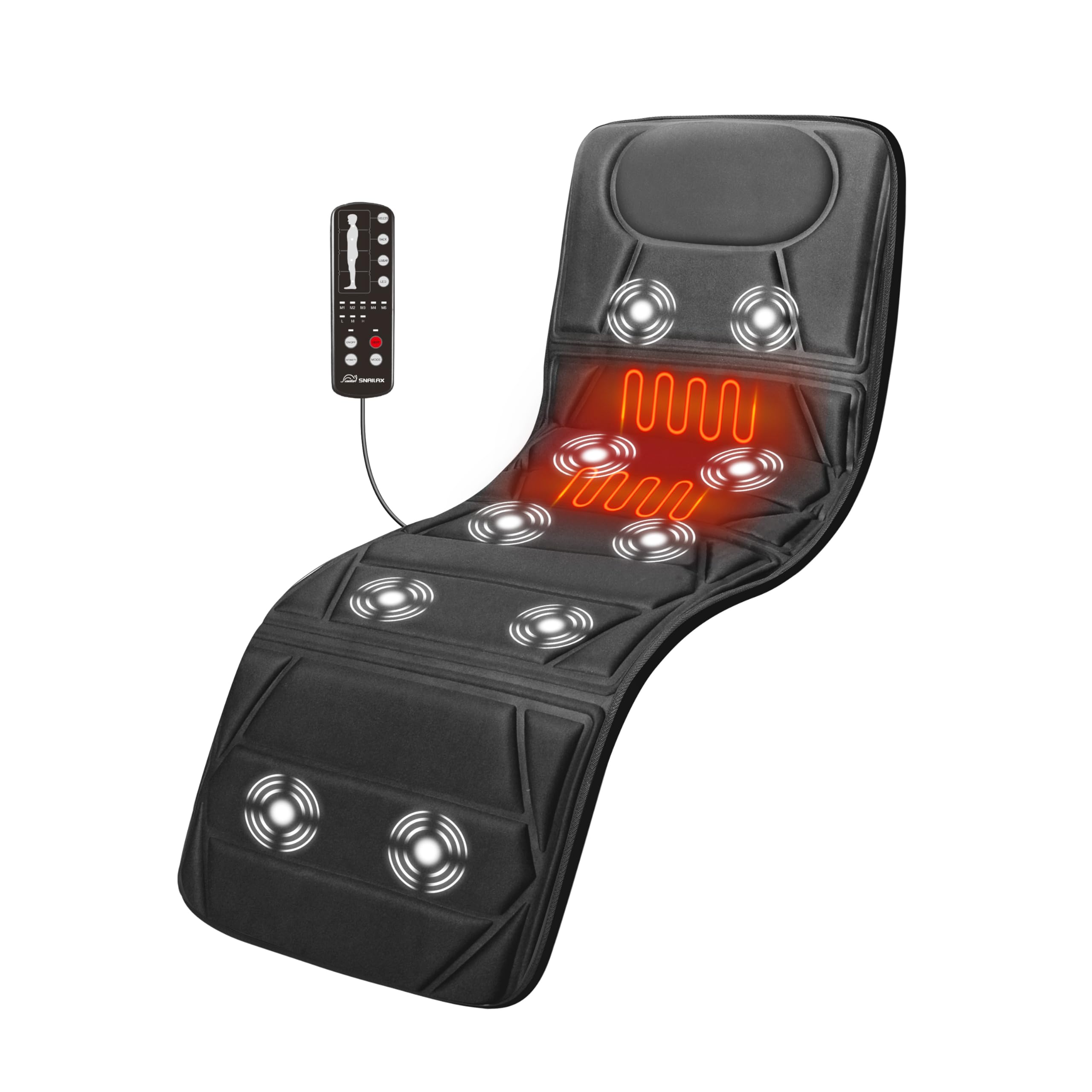 Snailax Fathers Day Dad Gift Massage Mat with Heat, Back Massage Pad for Bed, Chair, 10 Motors Vibrating Massage Mattress Pad with 2 Heating Pads for Back, Full Body Massager
