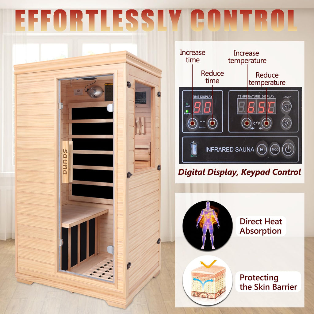 1350W Far Infrared Home Sauna, Energy-Efficient Fast-Heating Indoor Sauna Room with Bluetooth & 7-Color Therapy, Canadian Hemlock Wood, Modular Design - Ideal for Home Gym, Family Relaxation