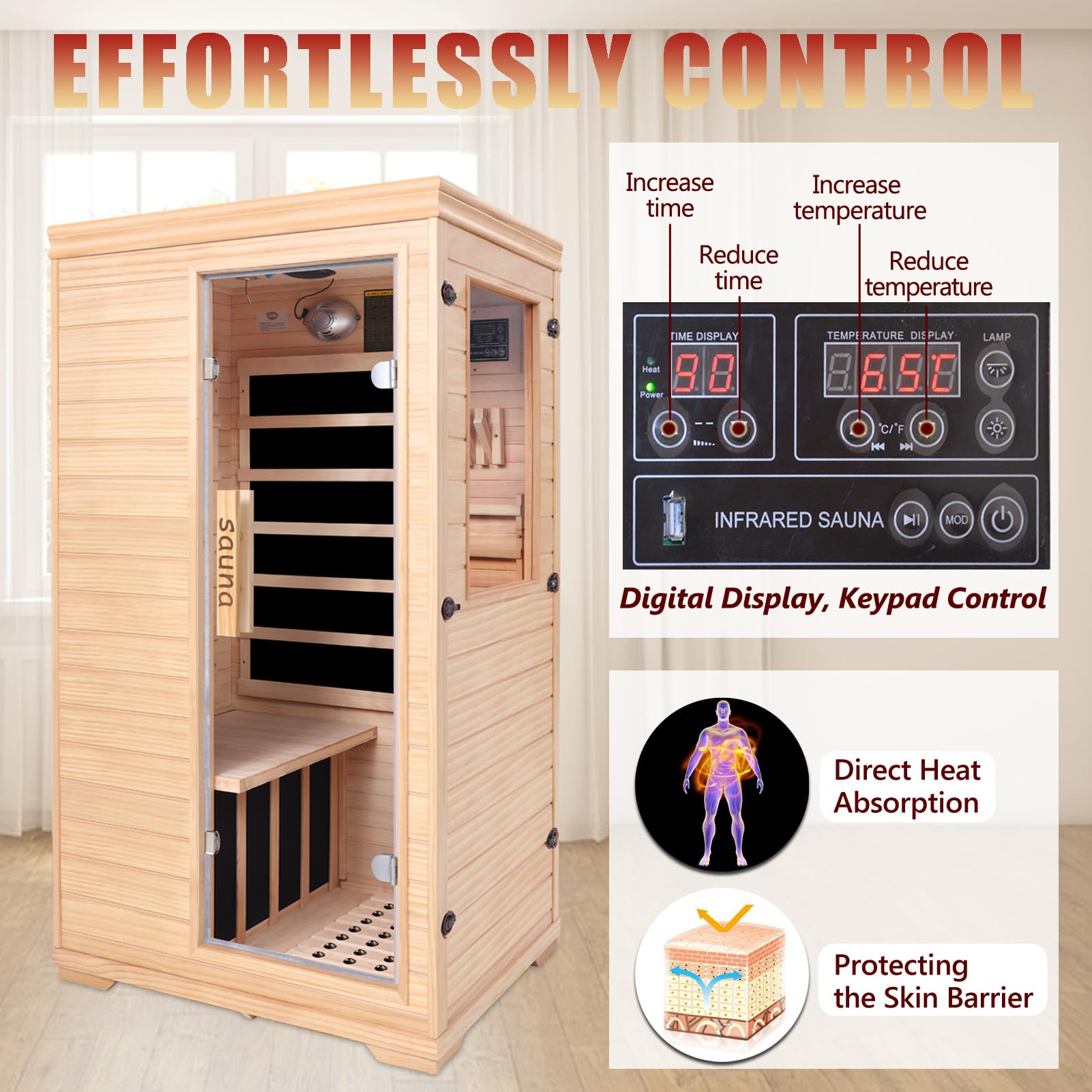 1350W Far Infrared Home Sauna, Energy-Efficient Fast-Heating Indoor Sauna Room with Bluetooth & 7-Color Therapy, Canadian Hemlock Wood, Modular Design - Ideal for Home Gym, Family Relaxation