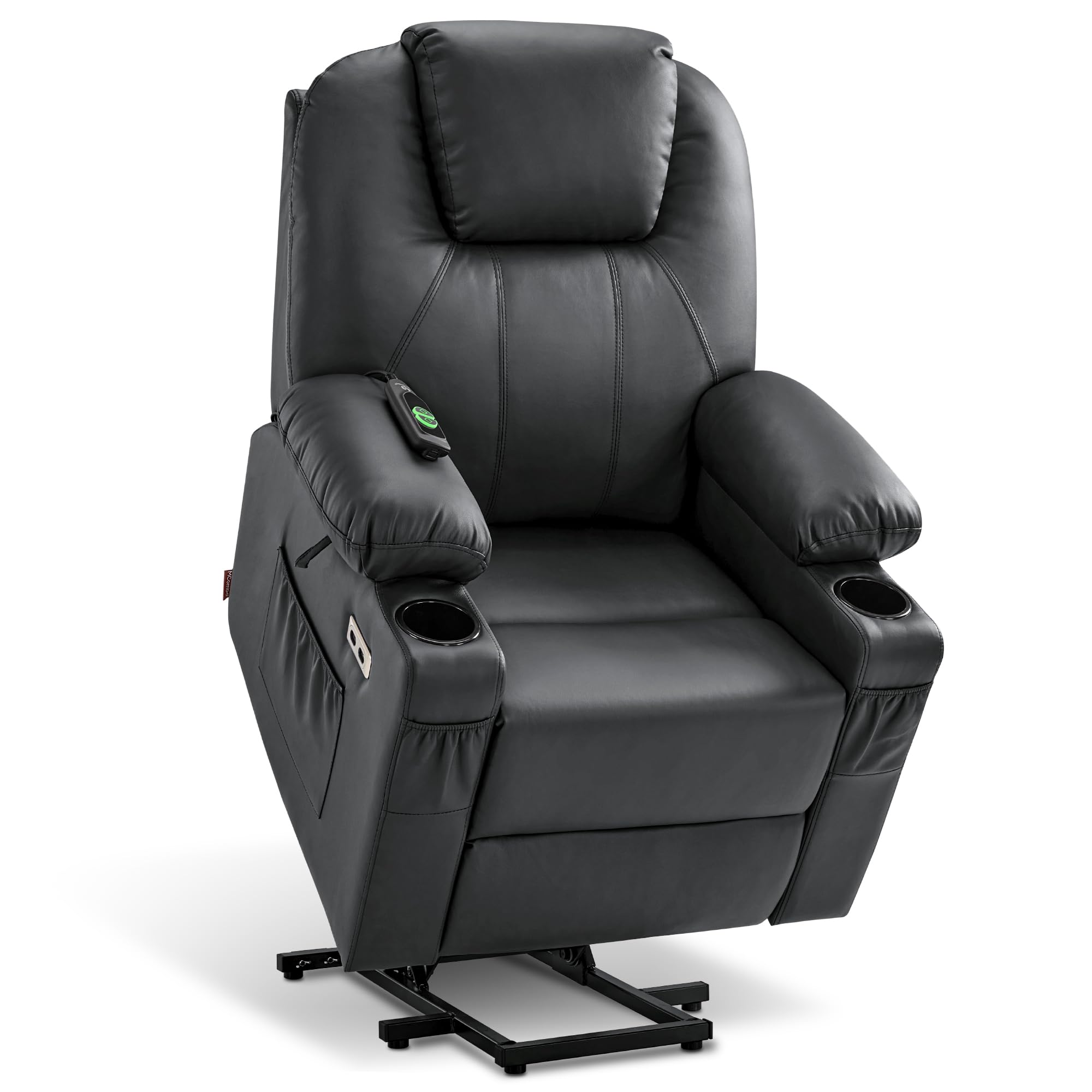 MCombo Electric Power Lift Recliner Chair Sofa with Massage and Heat for Elderly, 3 Positions, 2 Side Pockets, and Cup Holders, USB Ports, Faux Leather 7040 (Grey, Medium)