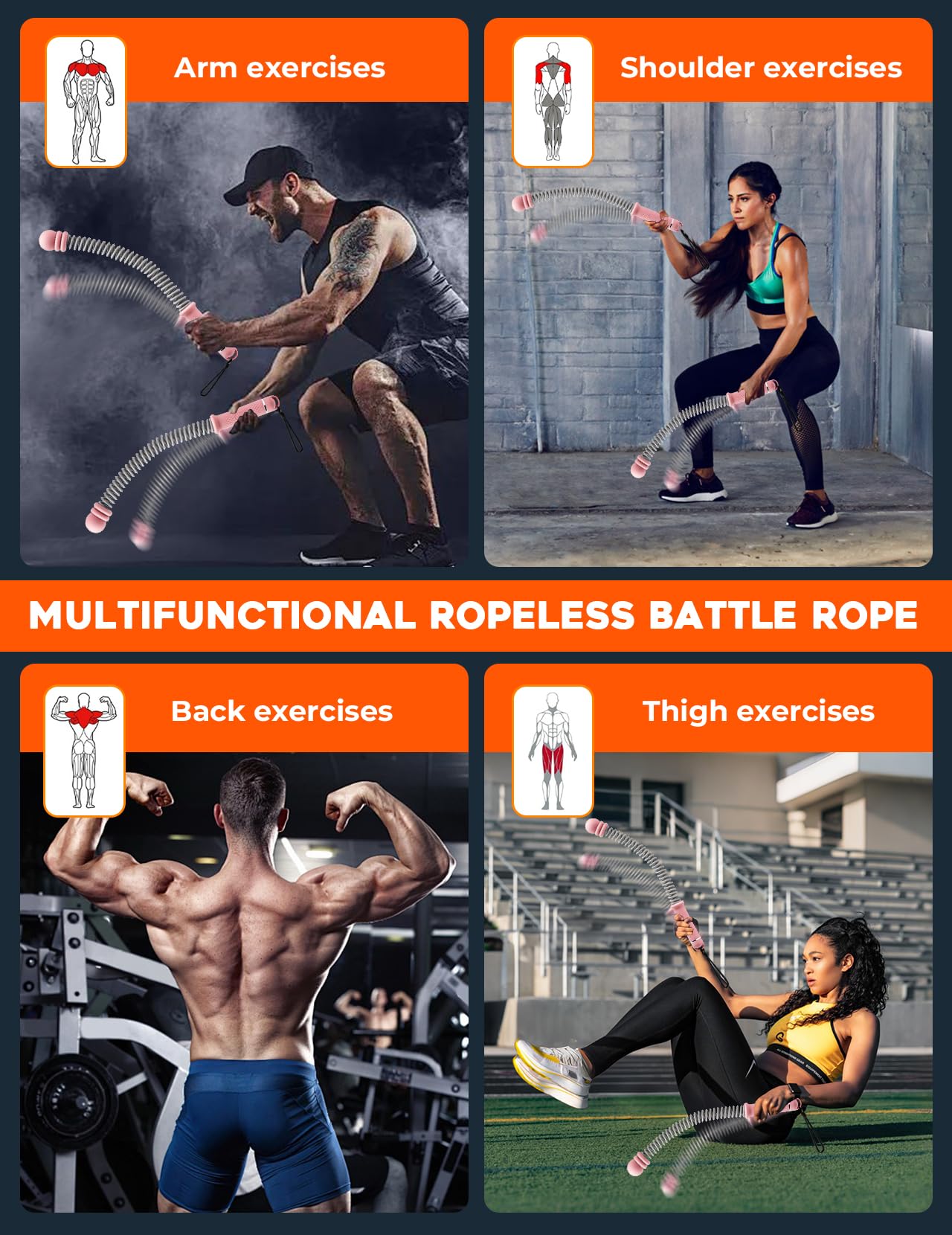 Cordless Battle Ropes 2 Pack Adjustable Weight Portable Ropeless Battle Ropes for Home Gym Full Body Workout with Non Slip Handle and Training Poster for HIIT Cardio Strength Training Men Women,Black