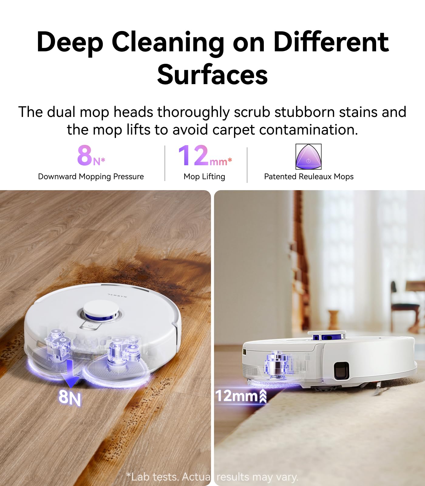 NARWAL Freo Z10 Turbo Robot Vacuum and Mop Combo, 25000Pa Suction, Edge-to-Edge Cleaning, Tangle-Free for Pet Hair, Auto Mop Wash, Smart Avoidance, Self-Emptying, for Carpet & Hard Floors, White