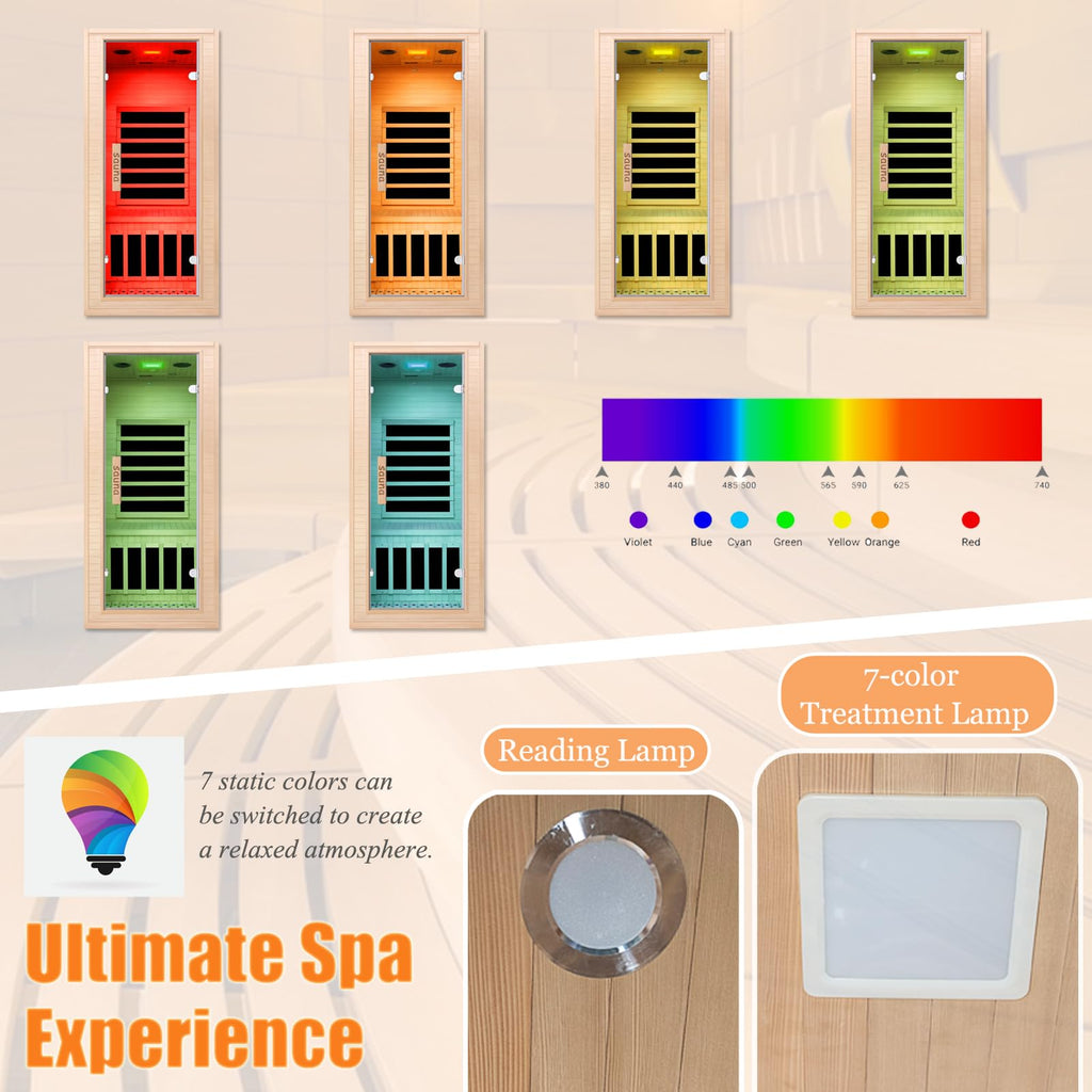 1350W Far Infrared Home Sauna, Energy-Efficient Fast-Heating Indoor Sauna Room with Bluetooth & 7-Color Therapy, Canadian Hemlock Wood, Modular Design - Ideal for Home Gym, Family Relaxation