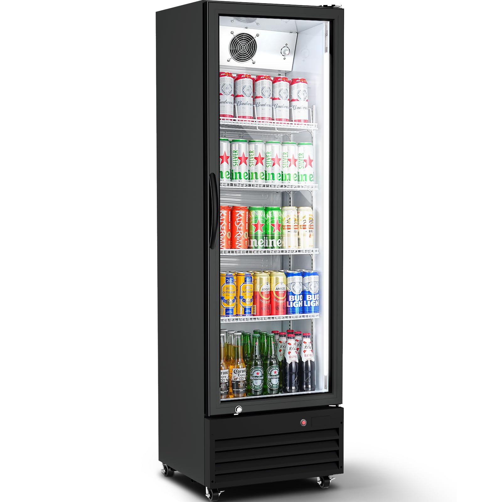 BODEGACOOLER Commercial Beverage Refrigerator with Glass Door,12.5 Cu.Ft Display Merchandiser Drink Refrigerator,Upright Commercial Bar Fridge,Display Drink Cooler,Soft LED Light,Romovable Shelves