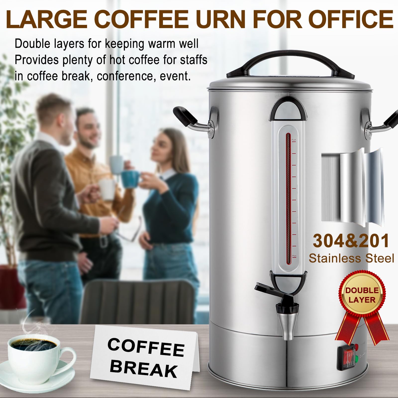 Commercial Coffee Urn 24L 160Cup Stainless Steel Quick Brew Hot Dispenser for Catering, Commercial Grade Large Capacity Coffee Maker For Meeting Rooms, Church, School, for 100+ Guests