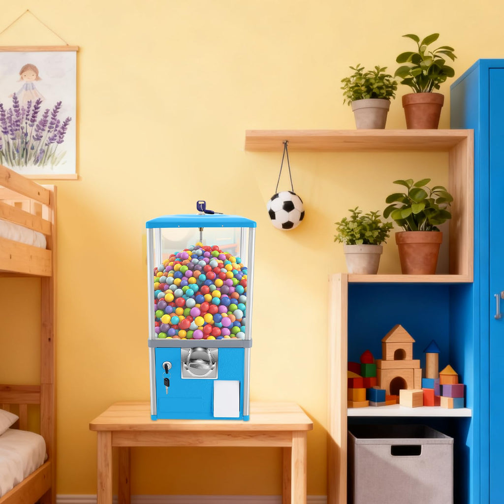 Big Capsule Vending Machine,25 Cent Commercial Vending Machine,Gumball Machine,Coin Operated Vending Machines for 1.77in Capsule,Dispenser Prize Machine for Game Stores(Blue)