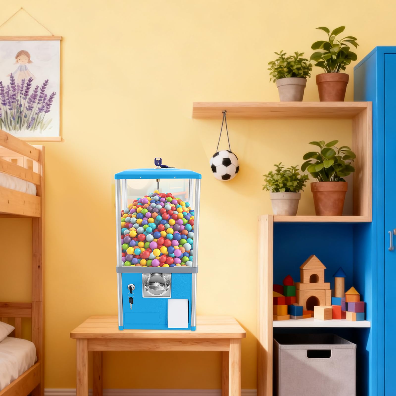 Big Capsule Vending Machine,25 Cent Commercial Vending Machine,Gumball Machine,Coin Operated Vending Machines for 1.77in Capsule,Dispenser Prize Machine for Game Stores(Blue)