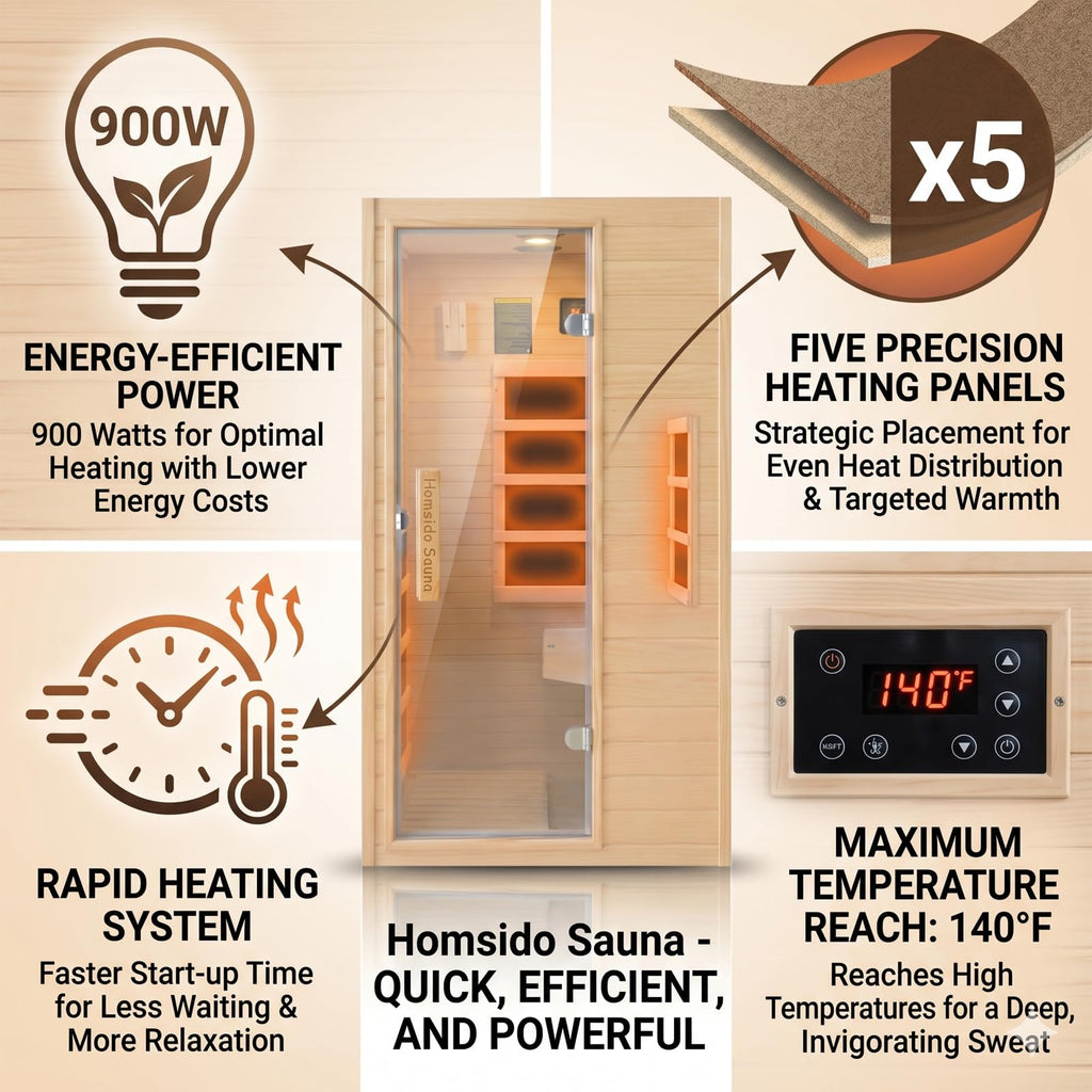 1350W Far Infrared Home Sauna, Energy-Efficient Fast-Heating Indoor Sauna Room with Bluetooth & 7-Color Therapy, Canadian Hemlock Wood, Modular Design - Ideal for Home Gym, Family Relaxation