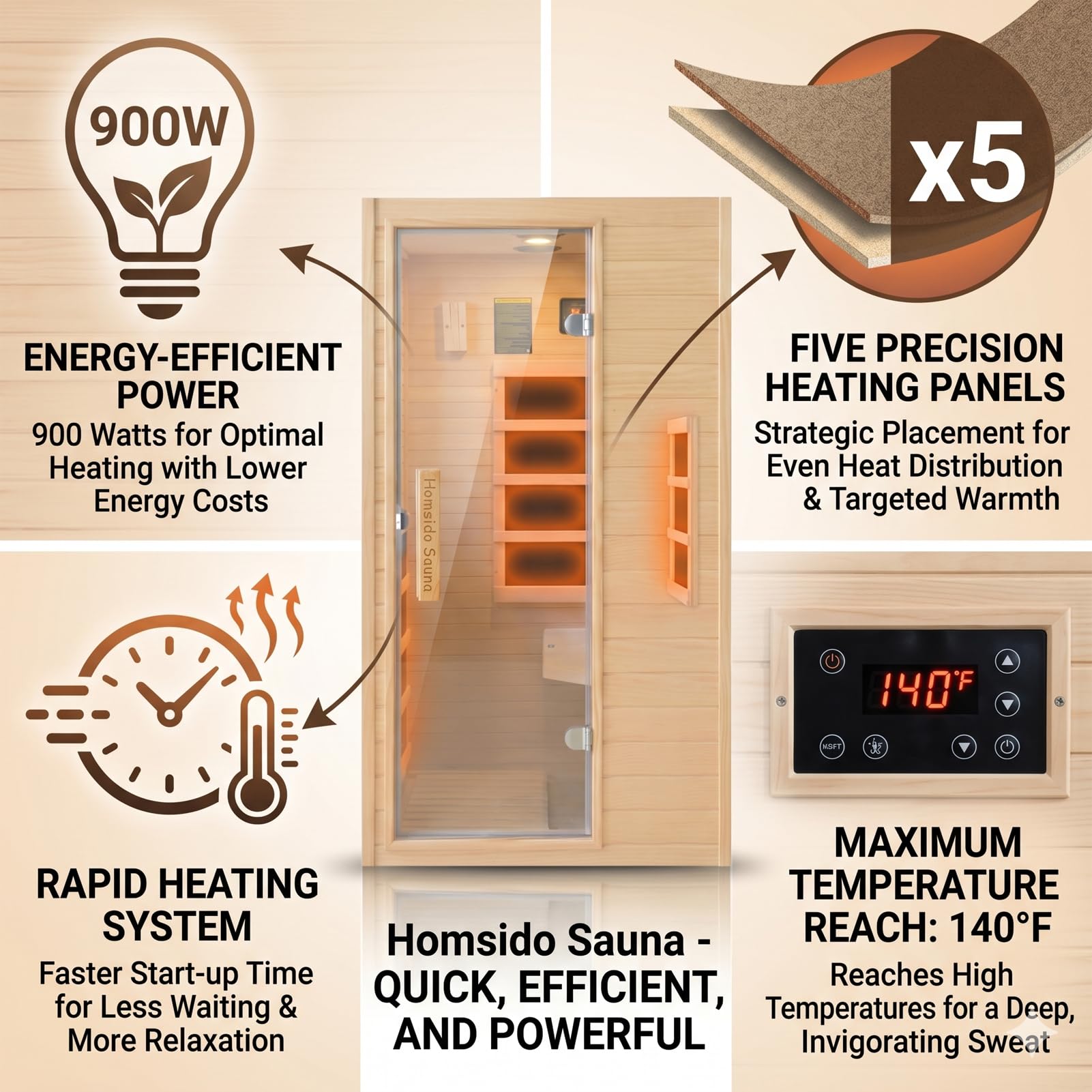 1350W Far Infrared Home Sauna, Energy-Efficient Fast-Heating Indoor Sauna Room with Bluetooth & 7-Color Therapy, Canadian Hemlock Wood, Modular Design - Ideal for Home Gym, Family Relaxation