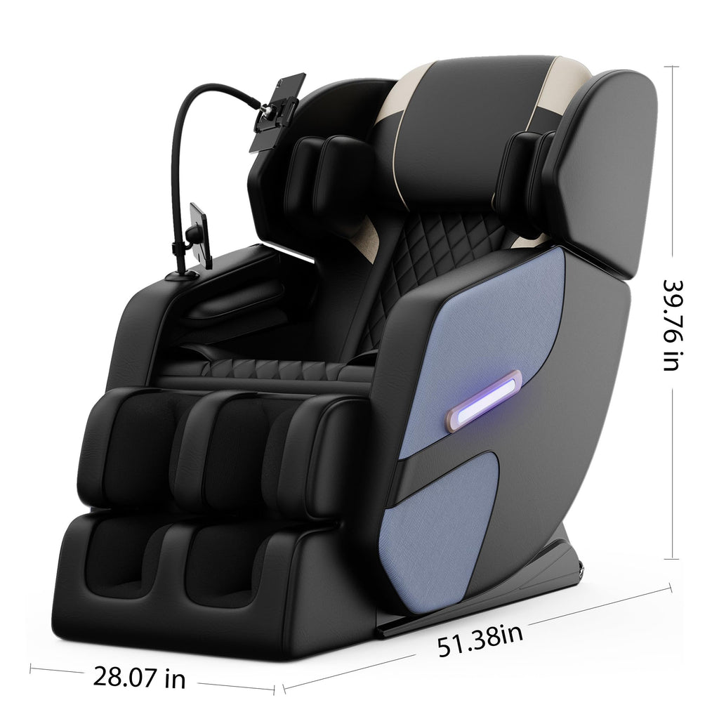 GDFStudio Full Body Massage Chair Recliner with Zero Gravity, Air Pressure Massage, Heat Therapy, Foot Rollers, Bluetooth, for Home/Office Use, Ideal Wellness Gift, Blue A