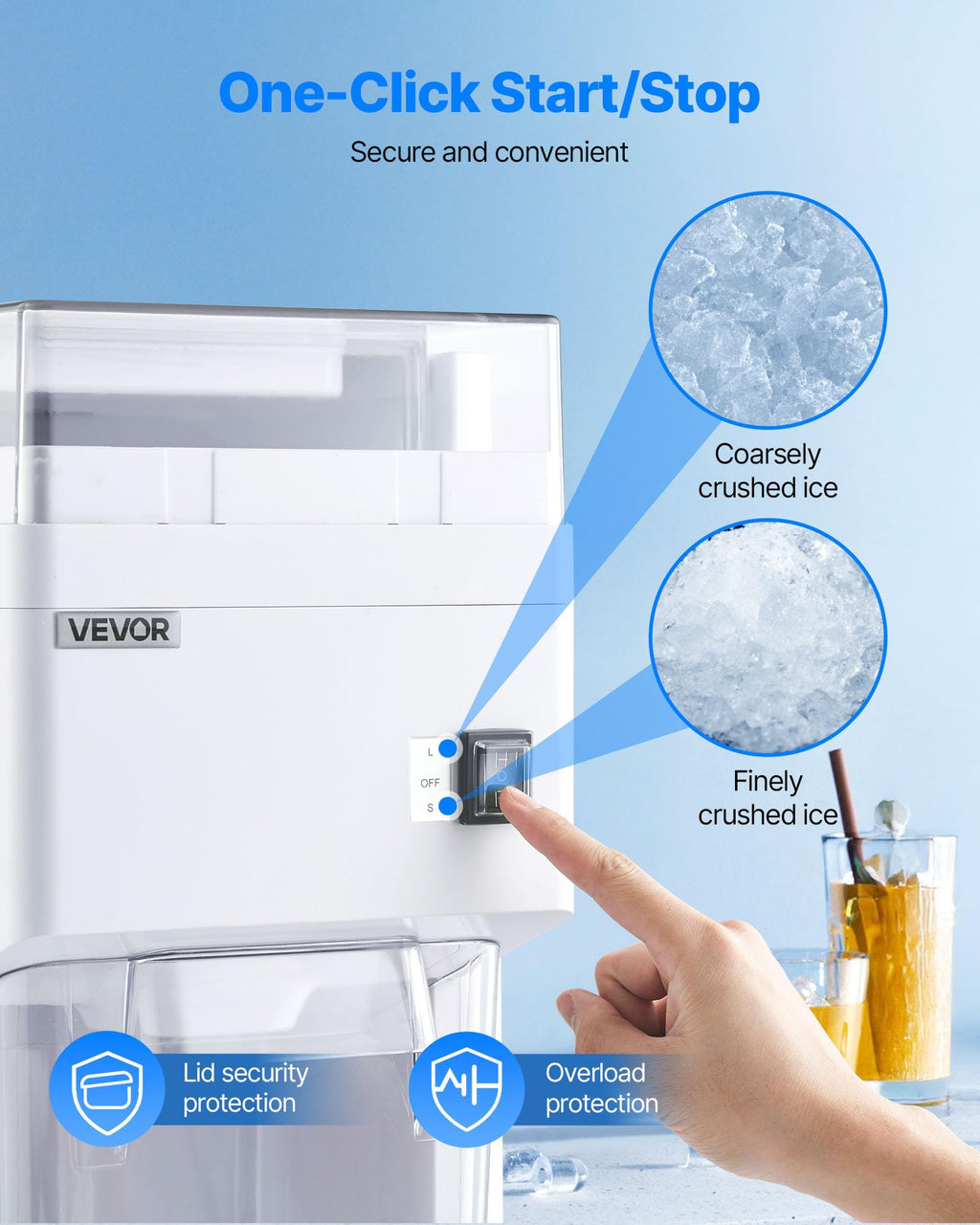 VEVOR Commercial Ice Shaver Crusher, 220lbs/hr Electric Fluffy Ice & Snow Cone Machine, 250W 1500RPM Tabletop Fluffy Shaved-Ice Machine for Parties Events Snack Bar, Home and Commercial Use (White)