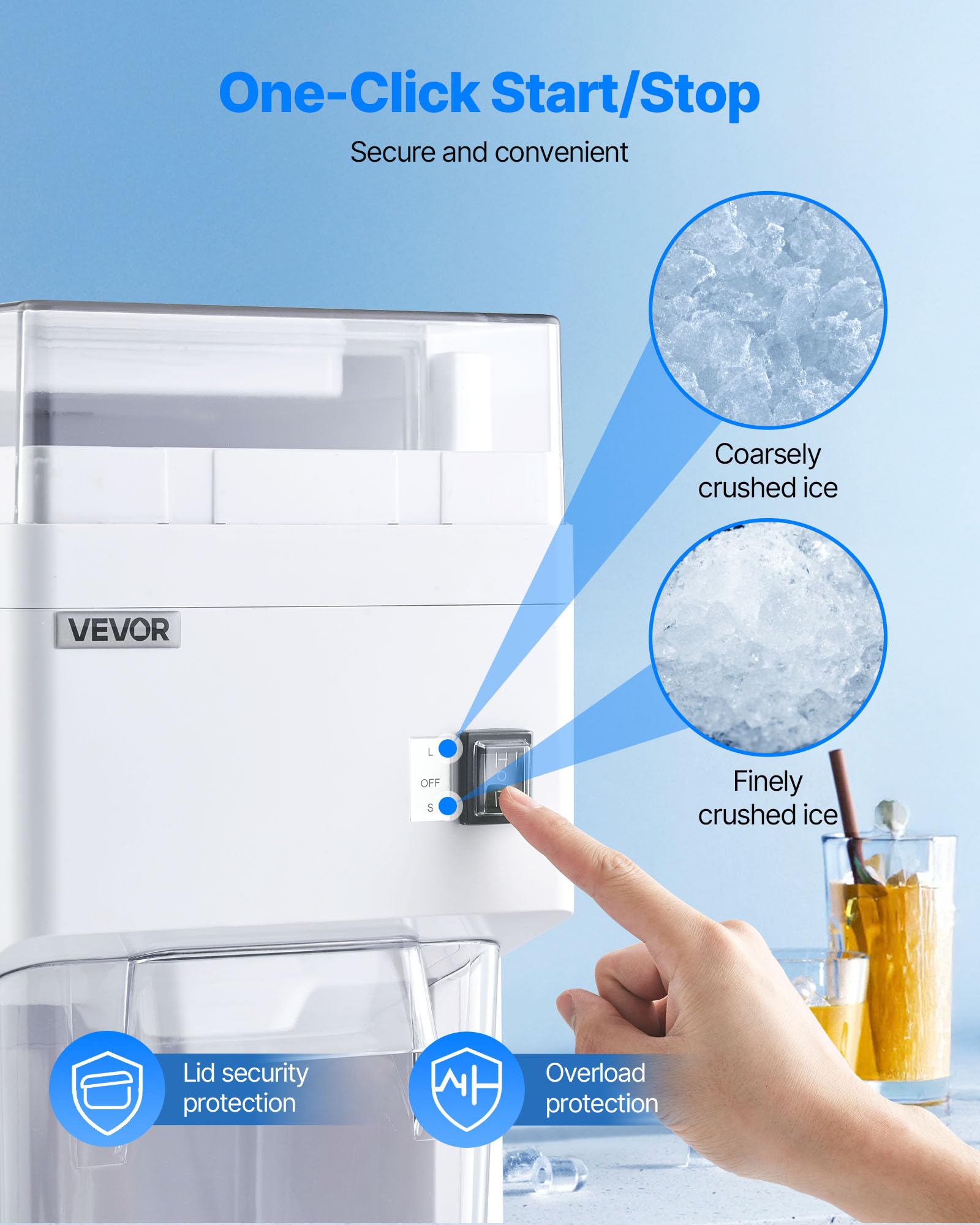 VEVOR Commercial Ice Shaver Crusher, 220lbs/hr Electric Fluffy Ice & Snow Cone Machine, 250W 1500RPM Tabletop Fluffy Shaved-Ice Machine for Parties Events Snack Bar, Home and Commercial Use (White)