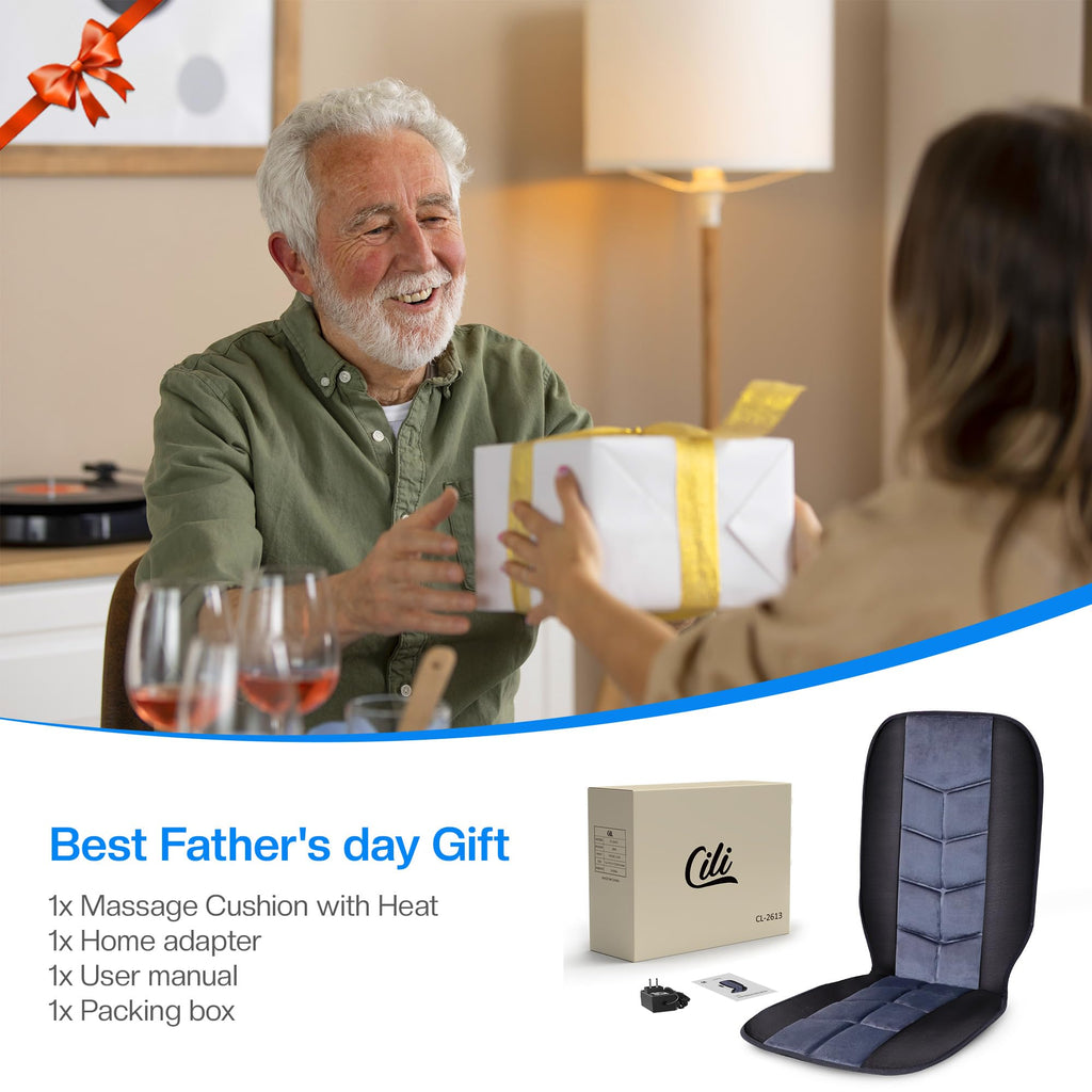 CILI Massage Chair Pad,Back Massager with Heat,Massage Seat Cushion with 10 Vibration Motors,30-60-90 Minutes Heating Options,Chair Massager for Office Chair, Home Office Use, Relaxation Father Gift