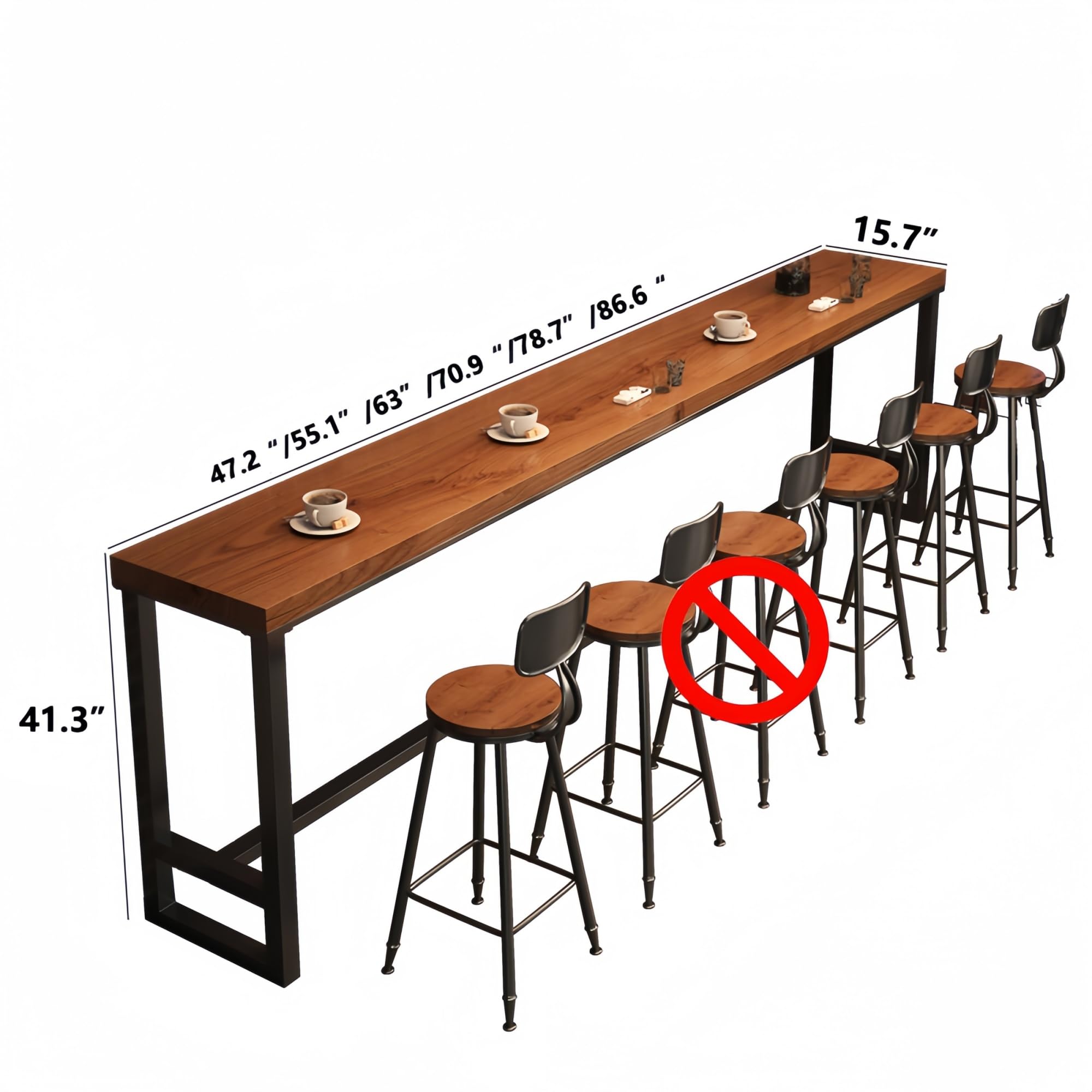 Farmhouse Bar Table Solid Wood Rectangle Bar Height Table Industrial Dining Room Counter Height Table for Kitchen Coffee Shop Window Small Space -Without Chairs (63" L x 15.7" W x 41.3" H)