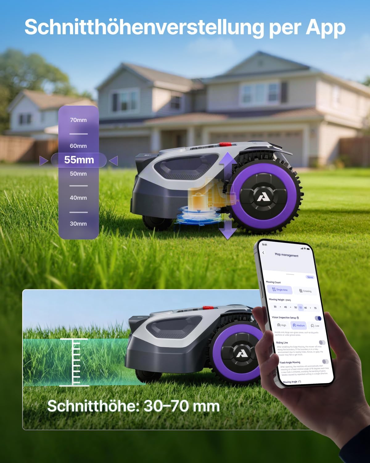 ANTHBOT M5 Robot Lawn Mower Perimeter Wire Free 1/8 Acre Dual RTK+Dual Vision Robotic Lawnmower, AI-Assisted Mapping, Virtual Boundary, APP Control, 58dB(A) Quiet, Multi-Zone Management