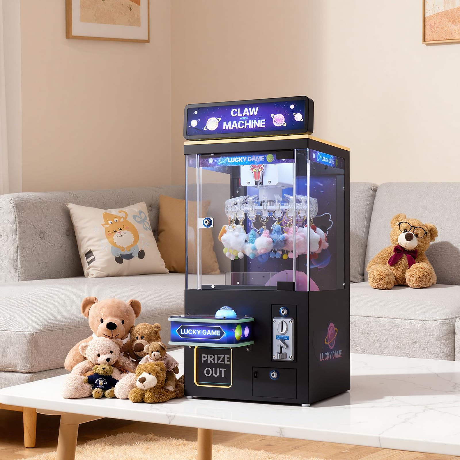 VEVOR Claw Crane Machine, Medium-Sized Arcade Game Machine with Claw + Grabber Double-Layer, Light & Sound, Toy Candy Grabber Prize Dispenser Vending Toy, for Commercial Home Cinema, Black Purple