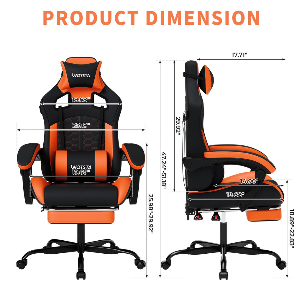 Gaming Chair with Massage,Ergonomic PC Gaming Chair with Footrest Comfortable Headrest and Lumbar Support, High Back, 300LBS (Grey)