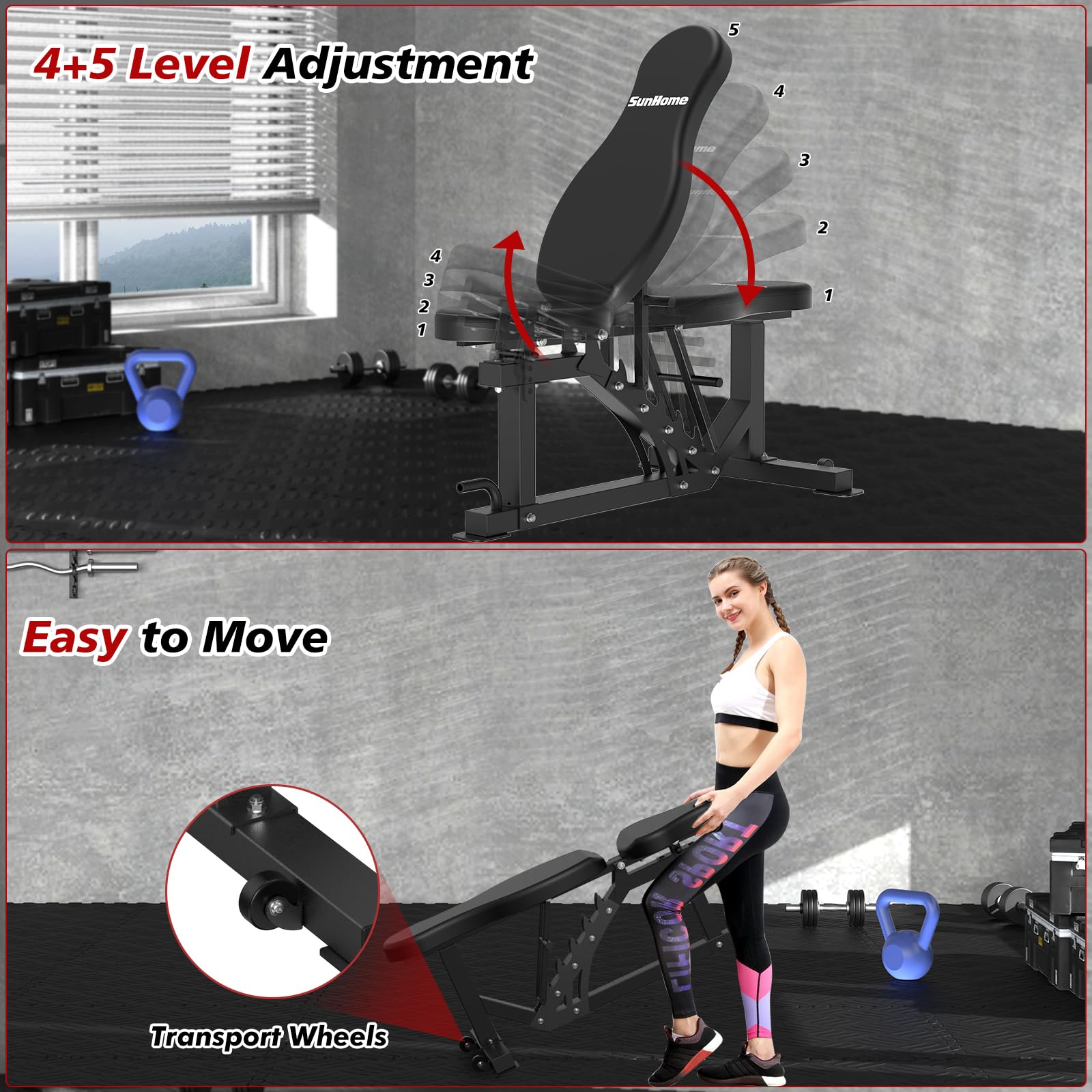 SunHome Multifunction Home Gym Equipment Workout Station, Smith Machine with 138LB Weight Stack, Leg Press, LAT Station for Full Body Training