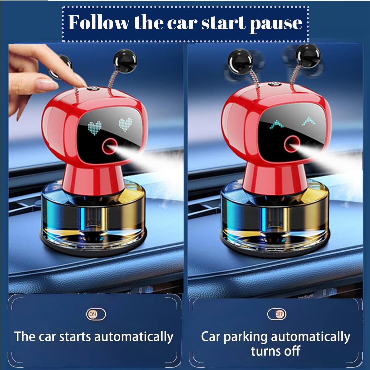 Robot Intelligent Aromatherapy Machine, Smart Cute Robot Car Air Freshener - Fine Spray/Fillable/Four-Gear Adjustment/Vibration Sensing/On-Off/Large Capacity Long-Lasting Fragrance/Black-V2(Cologne)