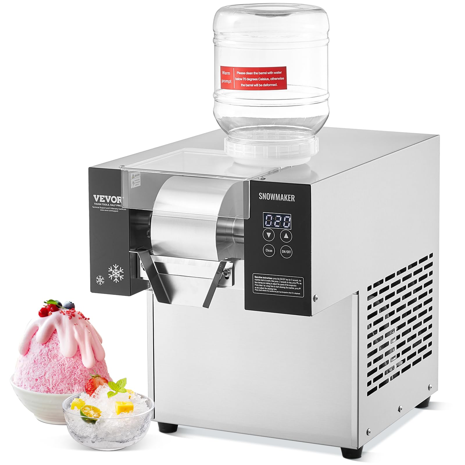 VEVOR Commercial Snowflake Ice Machine, 397LBS/24H Snowflake Ice Maker, Stainless Steel Ice Shaver Machine, Electric Snow Cone Maker, Liquid Cooling System for Rapid Heat Dissipation, Ice Cream