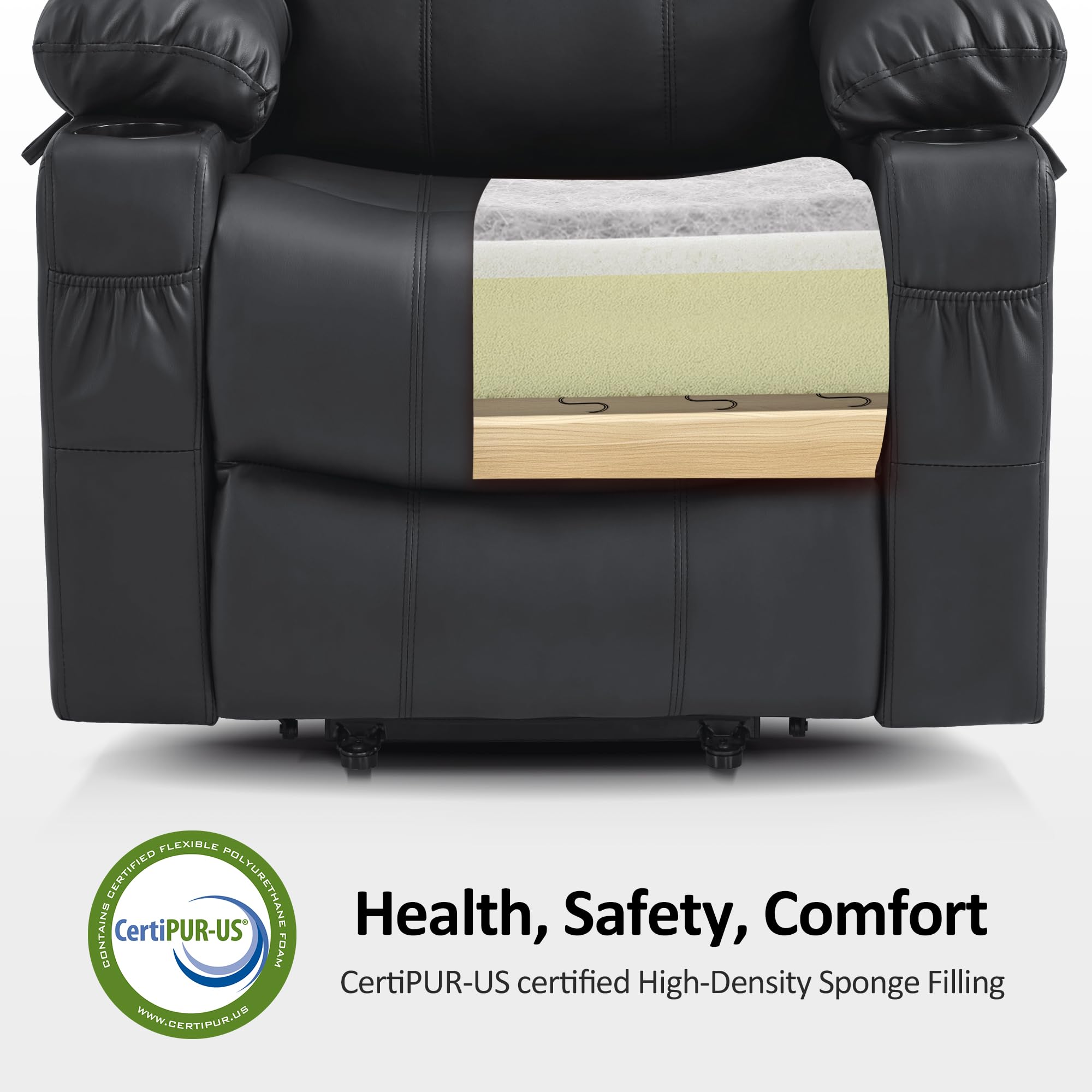 MCombo Electric Power Lift Recliner Chair Sofa with Massage and Heat for Elderly, 3 Positions, 2 Side Pockets, and Cup Holders, USB Ports, Faux Leather 7040 (Grey, Medium)
