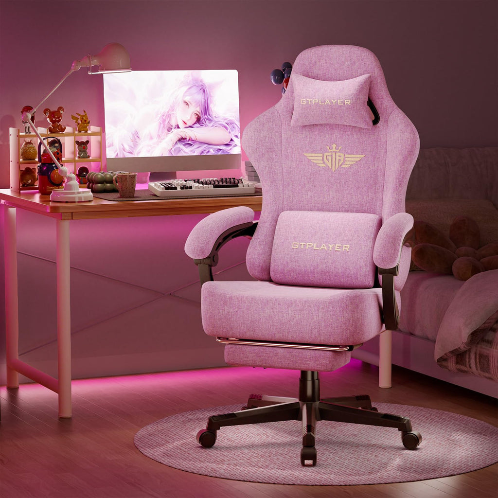 GTPLAYER Gaming Chair with Pocket Spring Cushion, Big and Tall Gamings Chairs 350LBS High Back Computer Chair with Footrest for Adults Lumbar Support Swivel Game Chair for Office,Leather Black-Massage