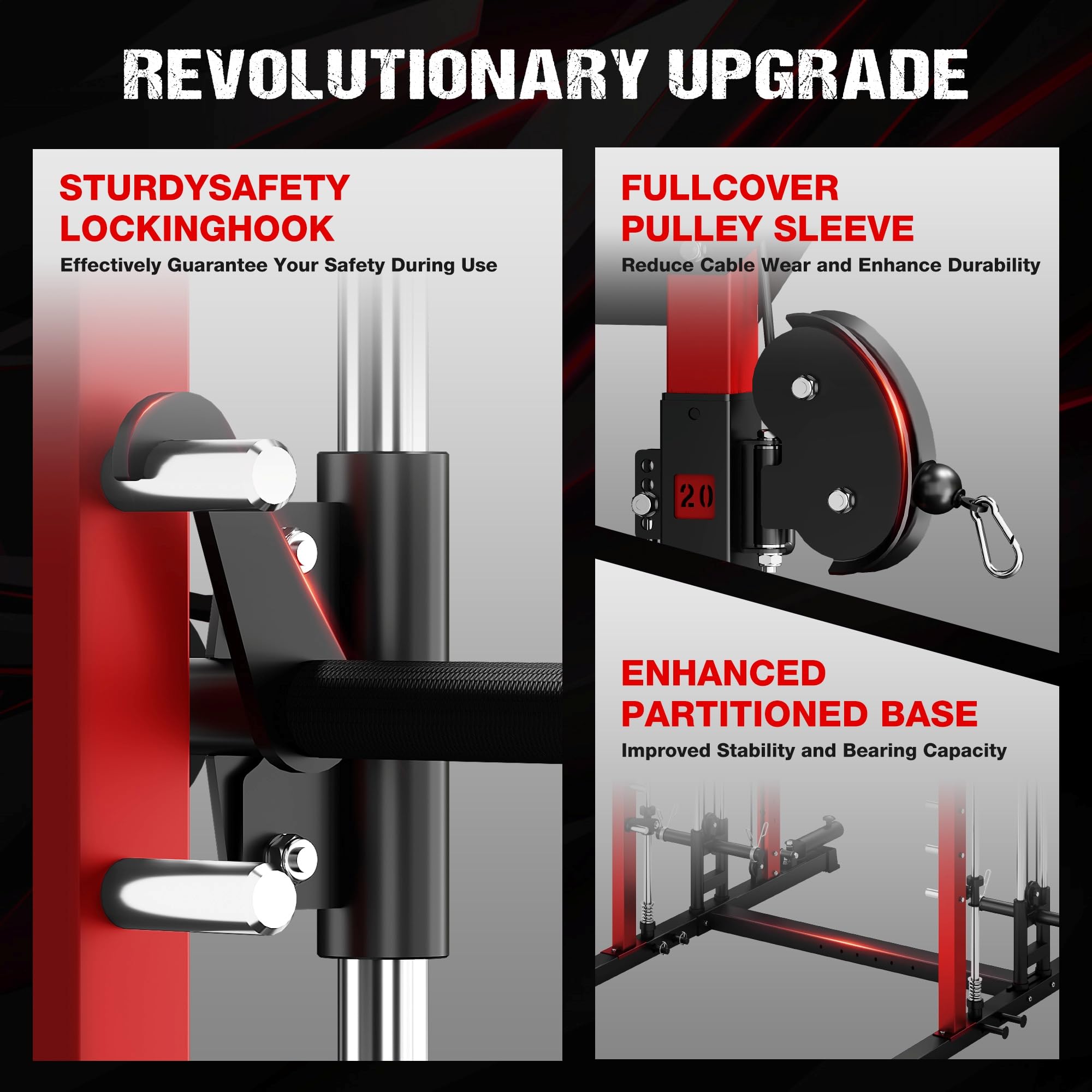 JELENS M21 Smith Machine, Multi-Function Power Cage with Dual Pulley Cable Crossover System, 2000LBS All-in-One Squat Rack with Smith Bar and Attachments for Home Gym